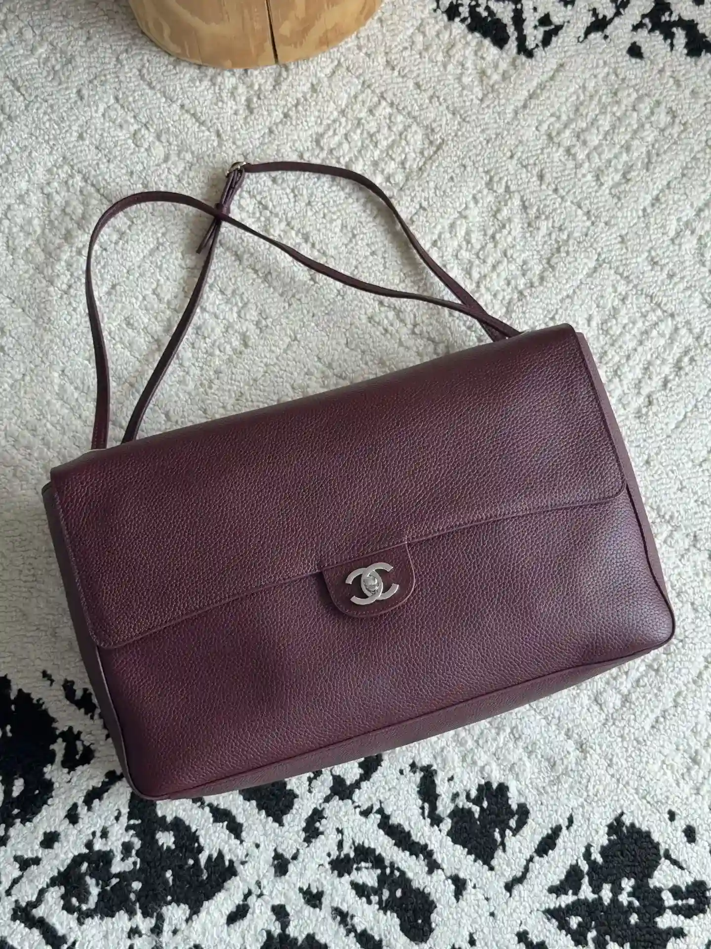Chanel Burgundy Classic Flap Grained Leather Shoulder Bag product photo from LabelPicks