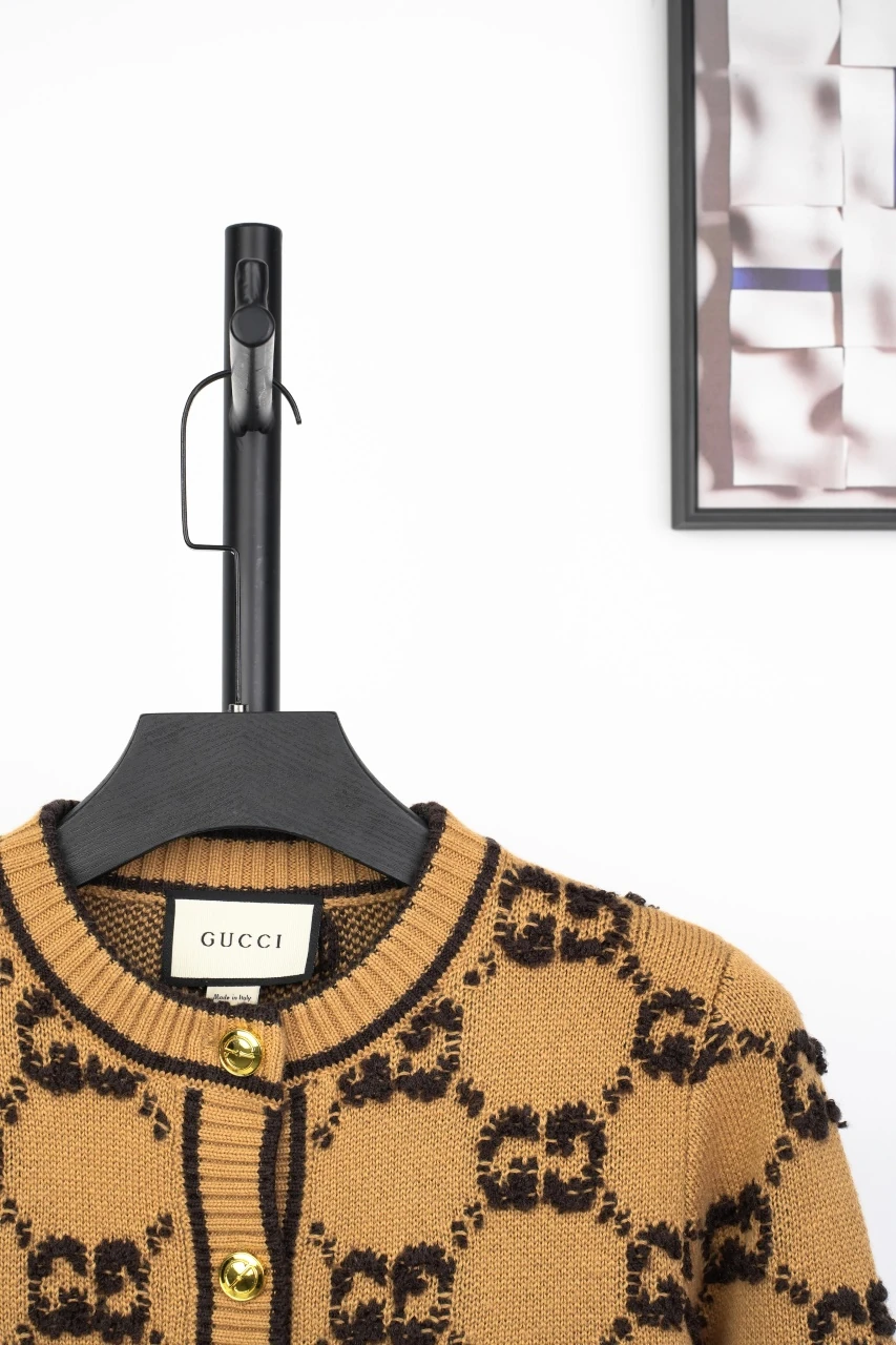 GUCCI Caramel Brown GG Jacquard Knit Cardigan product photo from LabelPicks