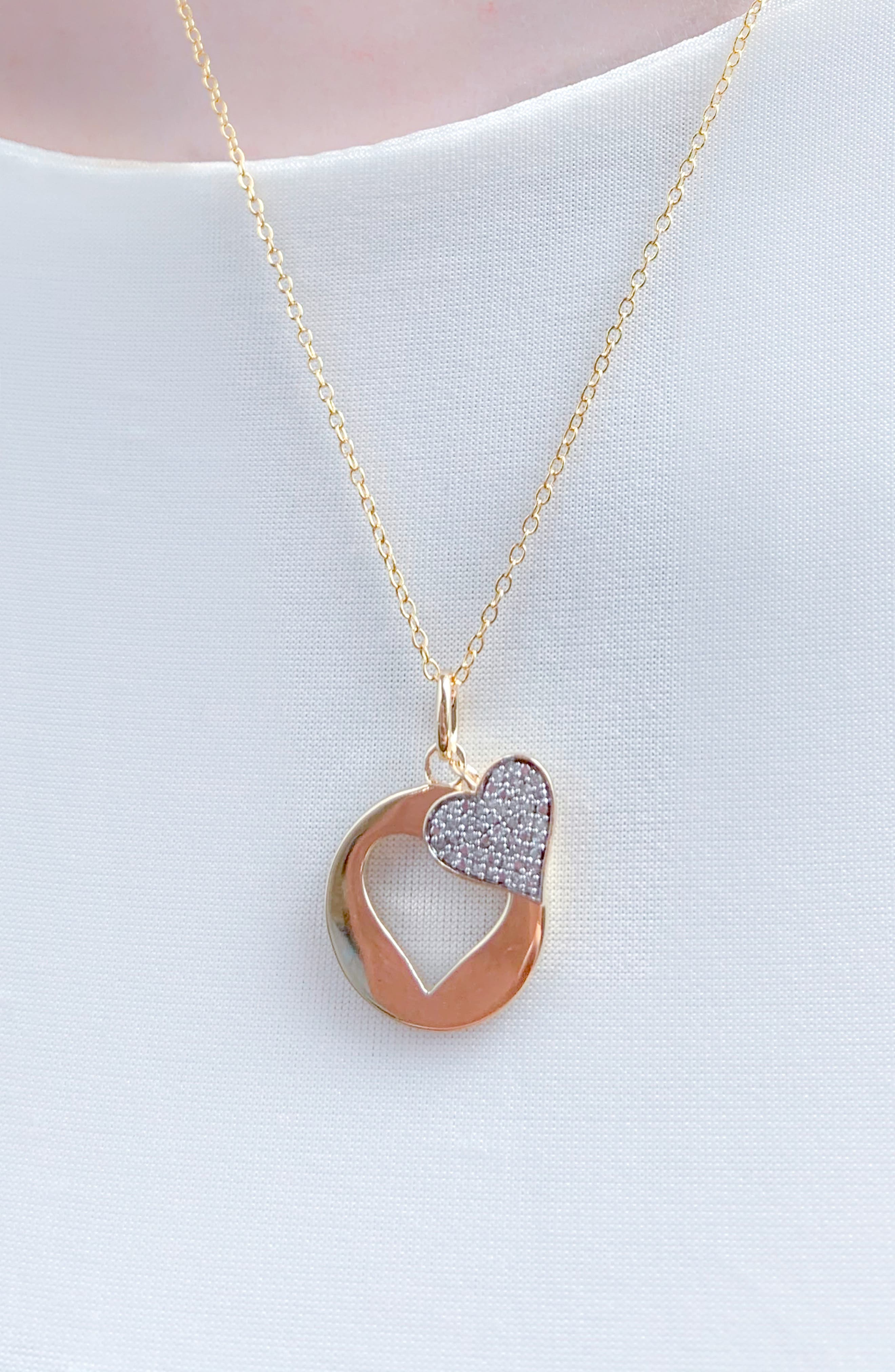 DELMAR Double Heart Pavé Diamond Pendant Necklace - 0.10 ctw.