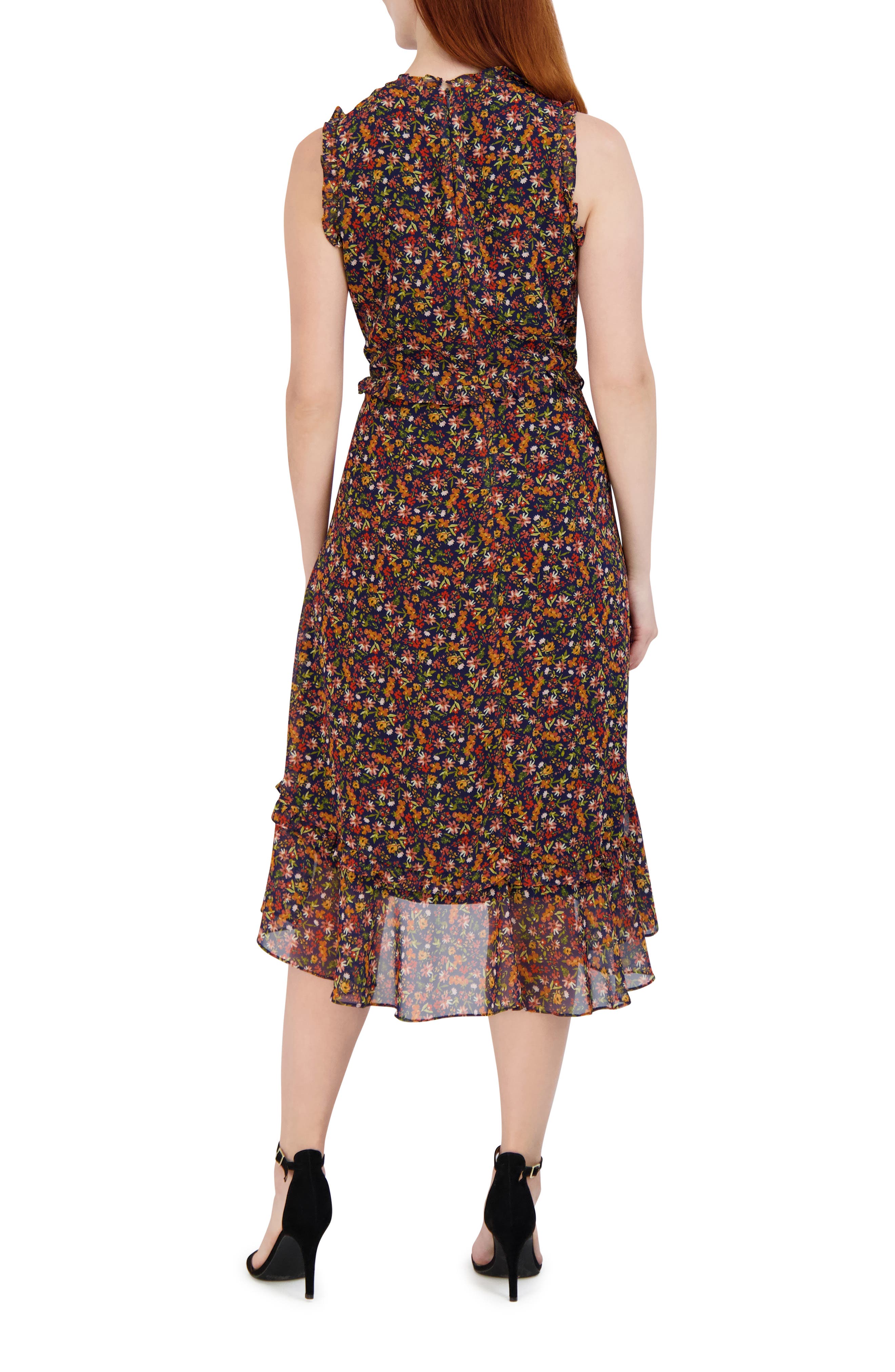 Julia Jordan Floral Ruffle Trim Sleeveless Midi Dress