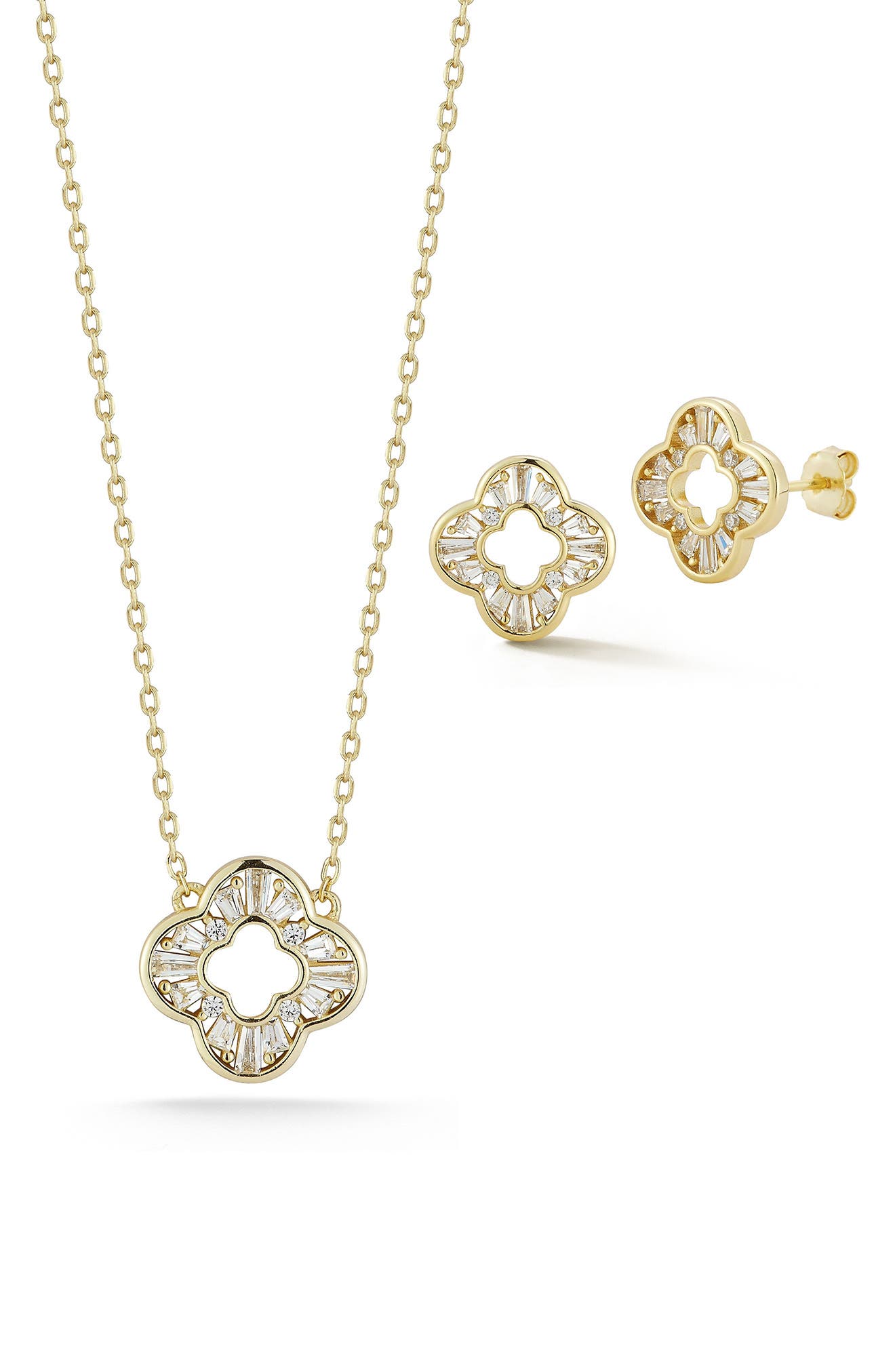 GLAZE JEWELRY Cubic Zirconia Open Clover Pendant Necklace & Stud Earrings Set