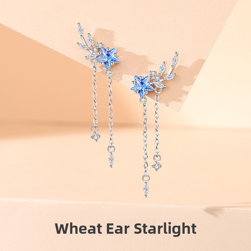 Original wheat-ear starlight earrings, a feminine and stylish design, perfect for summer, versatile with tassels, and featuring high-quality cubic zirconia for a luxurious, meteor-like look
