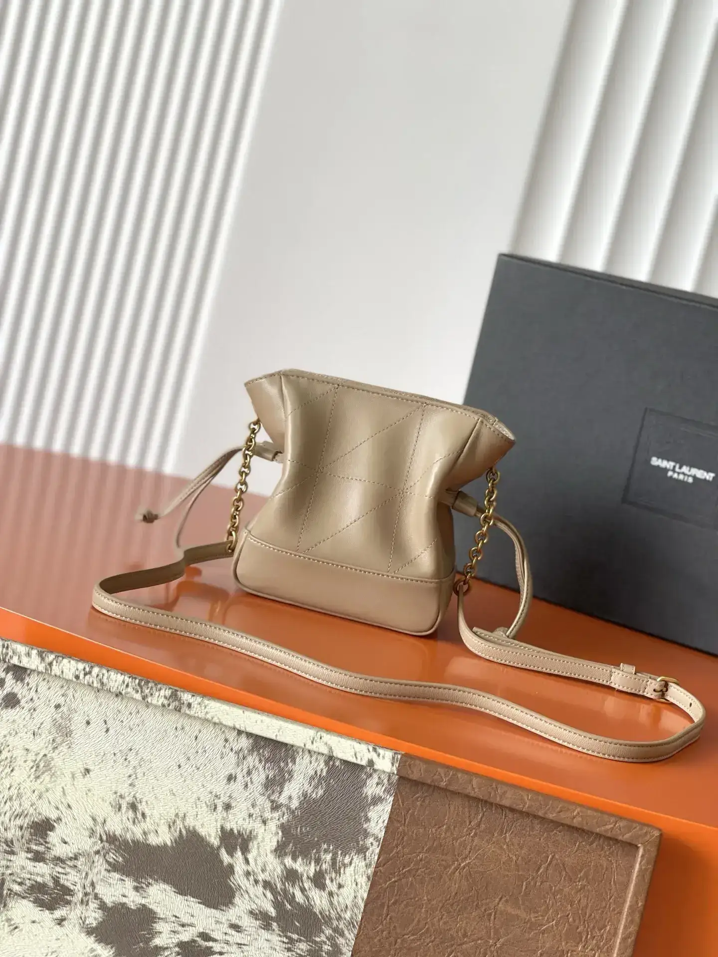 Saint Laurent Jamie Beige Lambskin Bucket Bag product photo from LabelPicks
