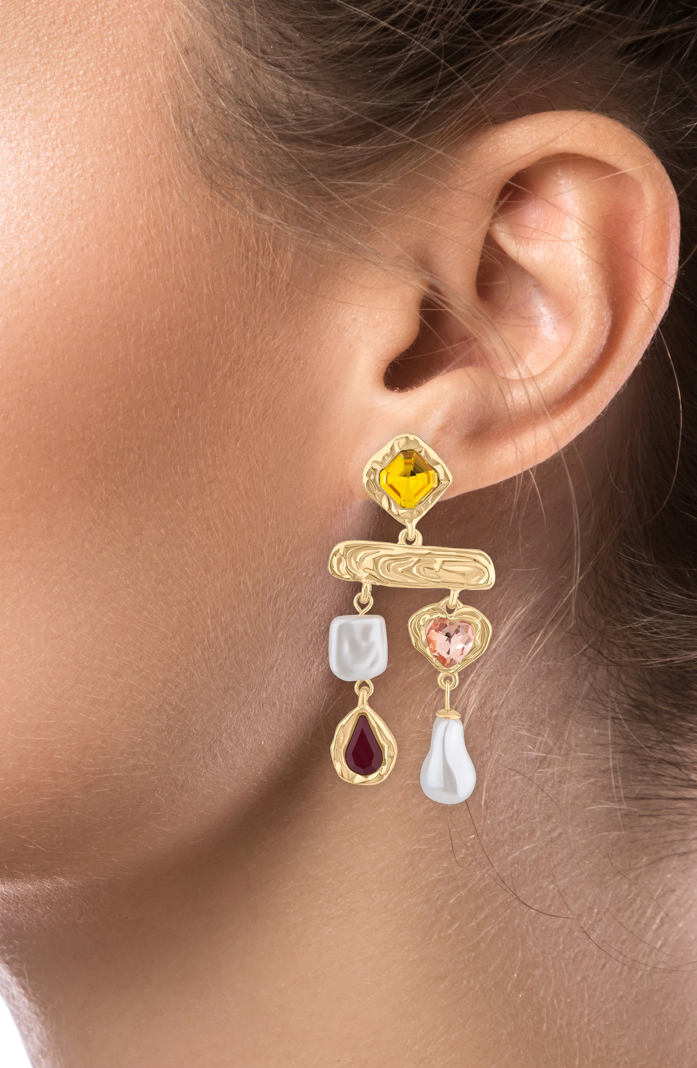 JARDIN Crystal & Faux Pearl Double Drop Chandelier Earrings (Nordstrom Exclusive)