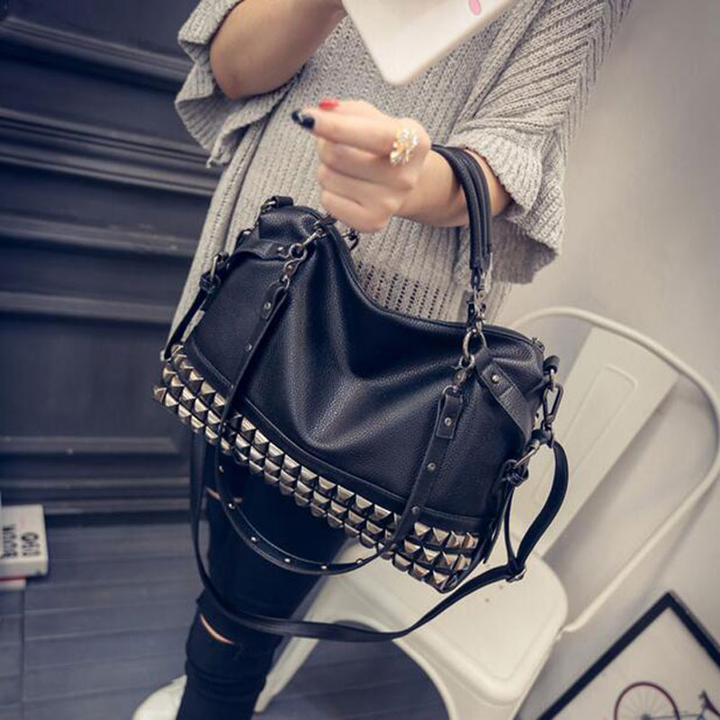 Rivet Women's PU Leather Handbag New Fashion Cowhide Women Messenger Bags One Shoulder Handbag Big Bags WNB80211002