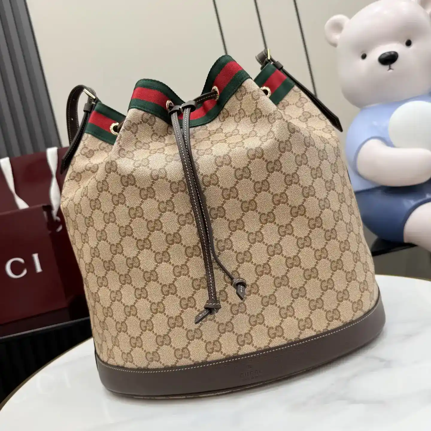 Gucci Brown Generation Canvas and Leather Bucket Bag product photo from LabelPicks
