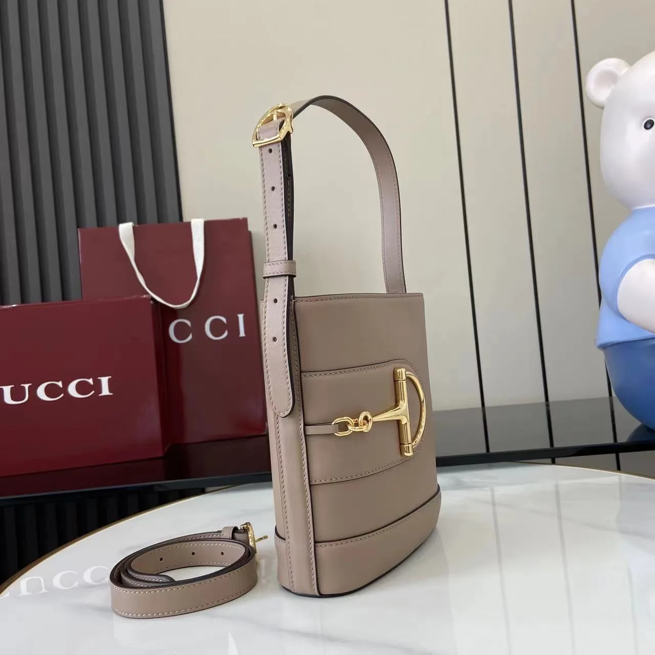 Gucci Grey Smooth Leather Bucket Bag product photo from LabelPicks