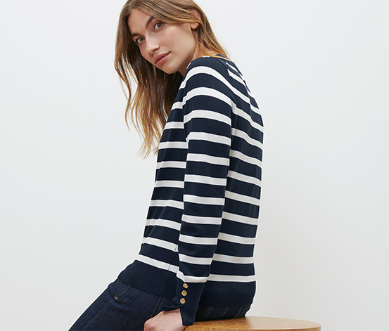 Gestreifter Feinstrickpullover, weiß