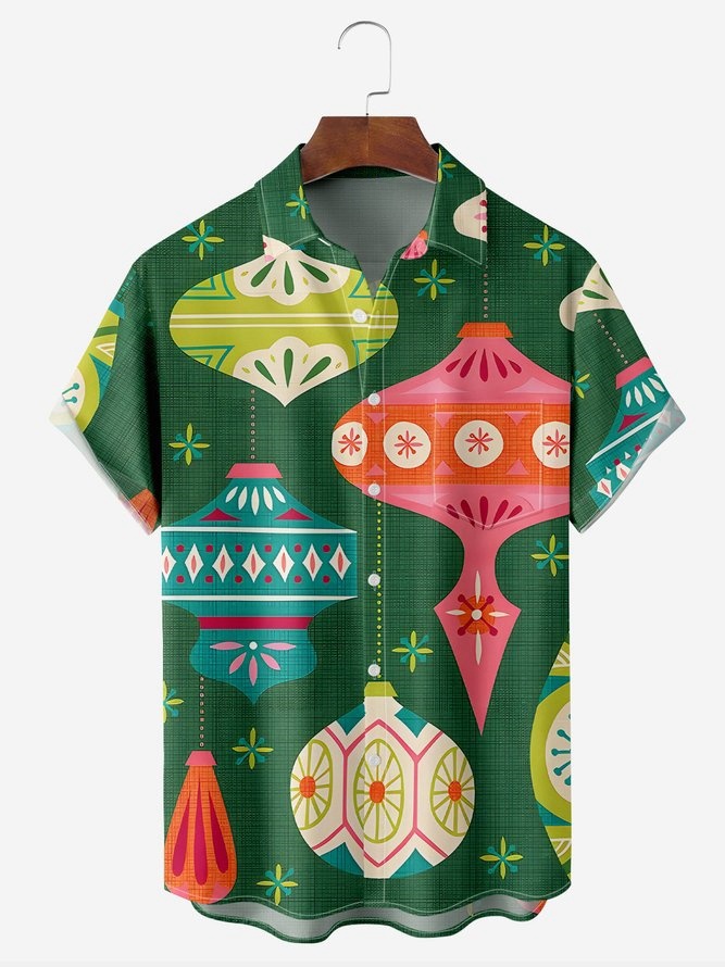 Christmas Chest Pocket Short Sleeve Casual Shirt