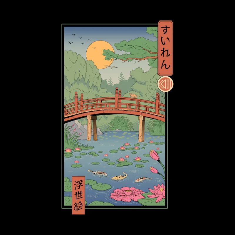 Camiseta Ukiyo-e de nenúfares