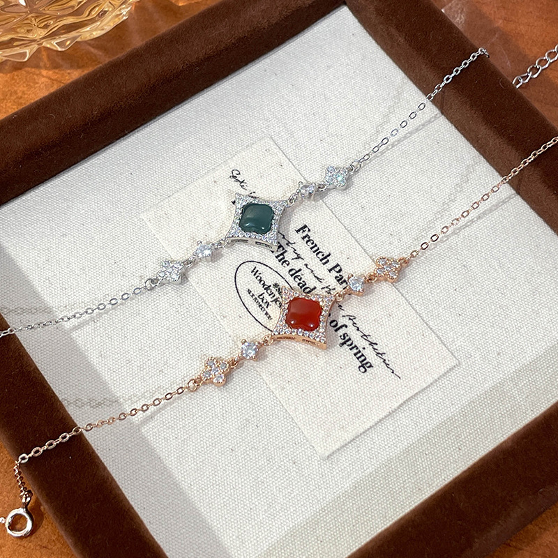 Original Lucky Star Four-Leaf Clover Bracelet for Women, 925 Sterling Silver, Fashionable and Elegant, Jade Bracelet, Trendy Geometric Jewelry