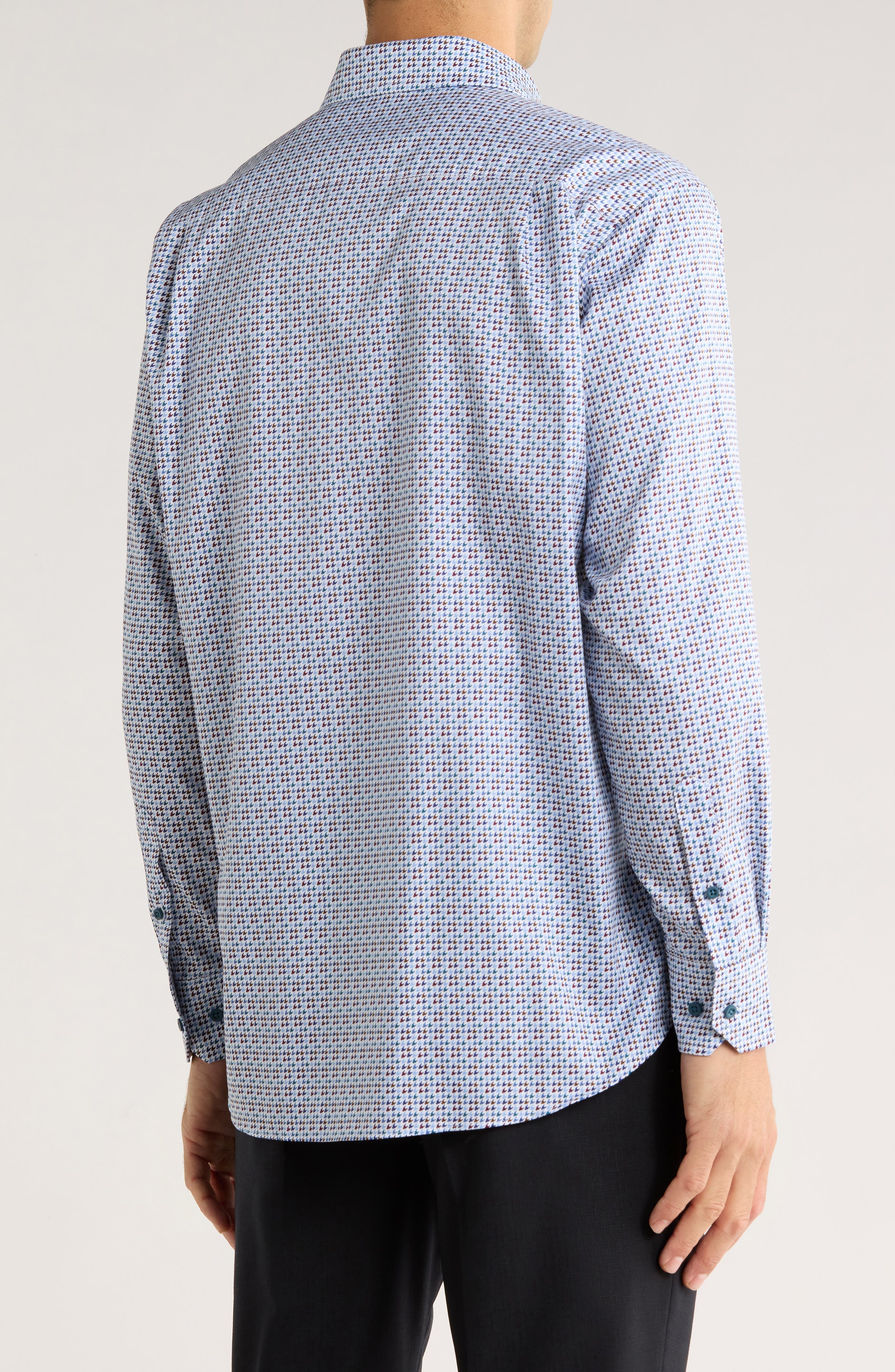 David Donahue Houndstooth Print Sport Shirt