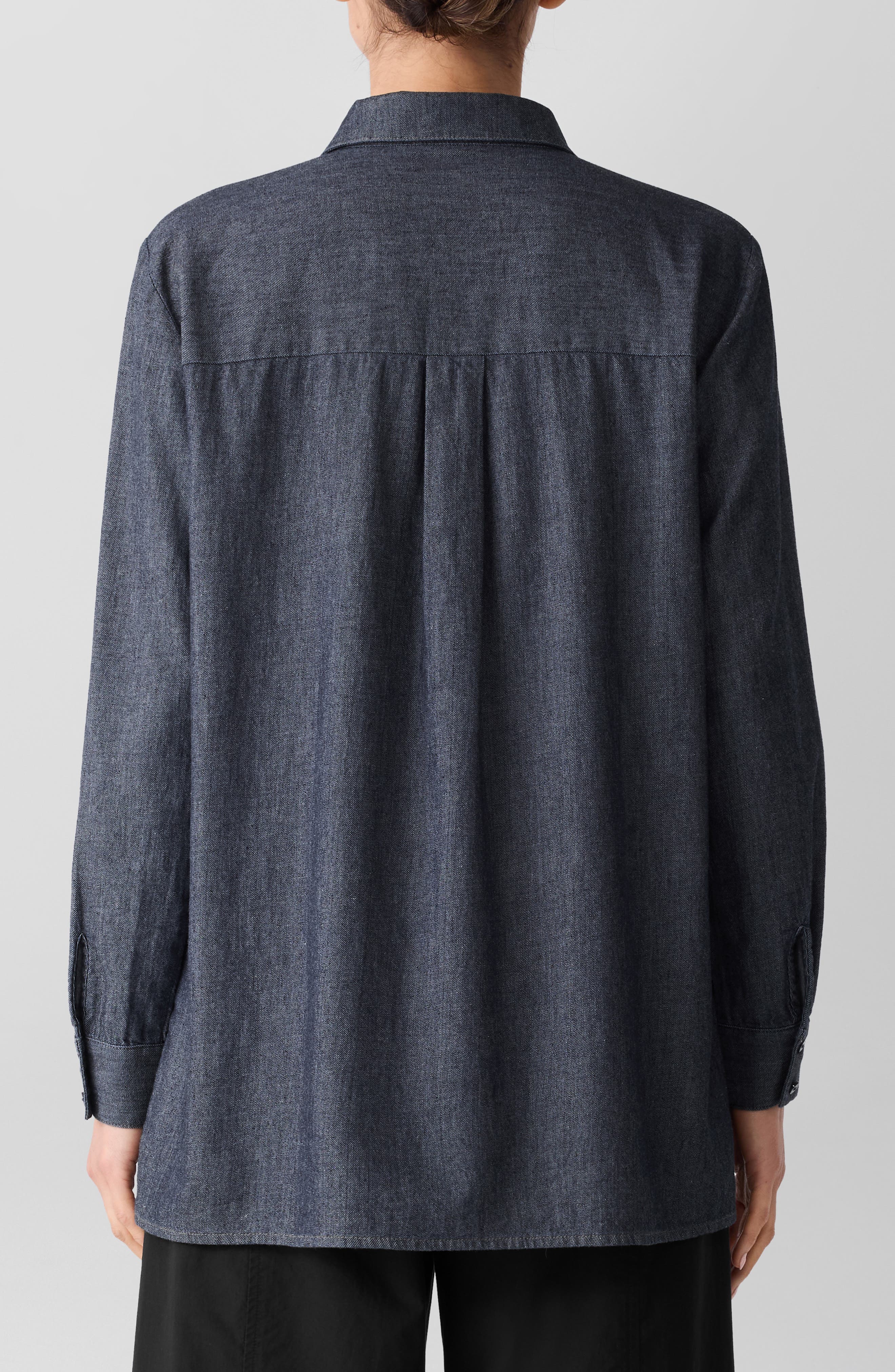 Eileen Fisher Classic Long Sleeve Organic Cotton Chambray Button-Up Shirt