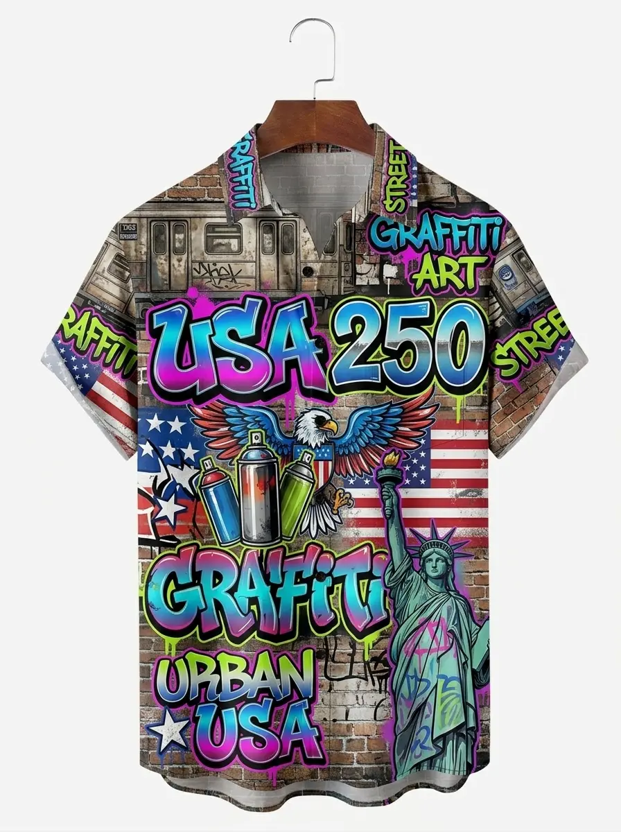 Men's printed shirts, USA 250 Graffiti Street Art Urban Aloha Shirt