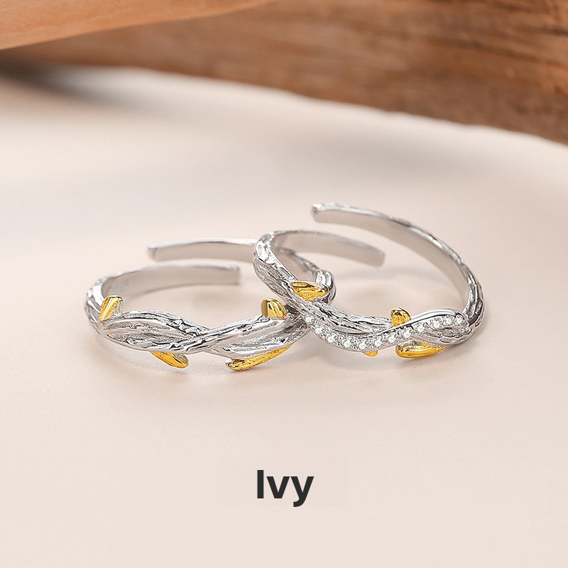 Original design, tree and vine couple rings, forest-themed wooden branch rings, trendy and unique rings, adjustable rings for men and women, 925 silver