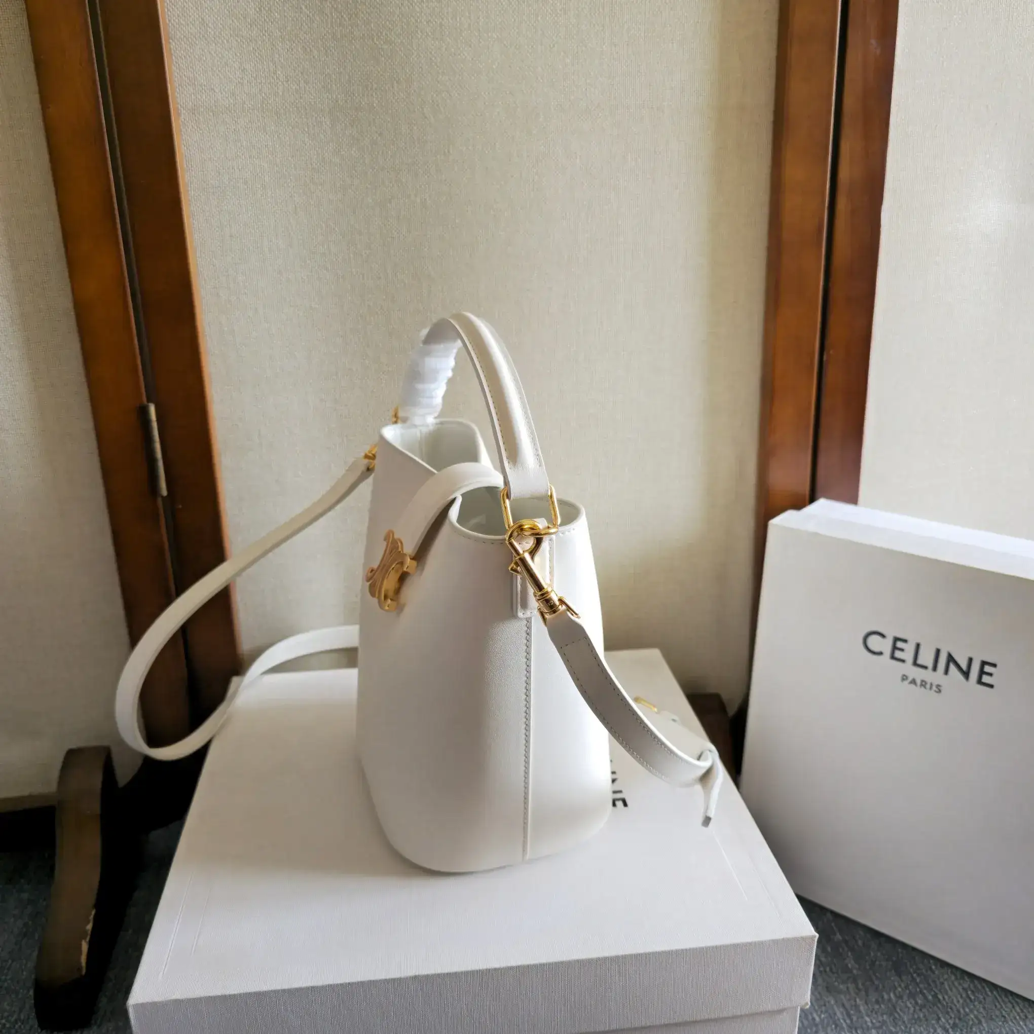 Celine White Louise Calfskin Bucket Bag product photo from LabelPicks