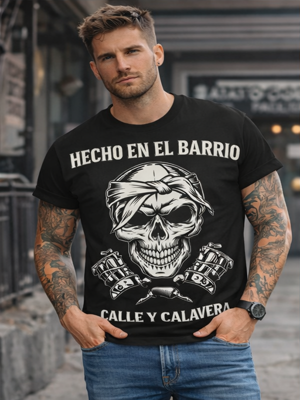 Remera “Hecho en el Barrio” – Calle y Calavera