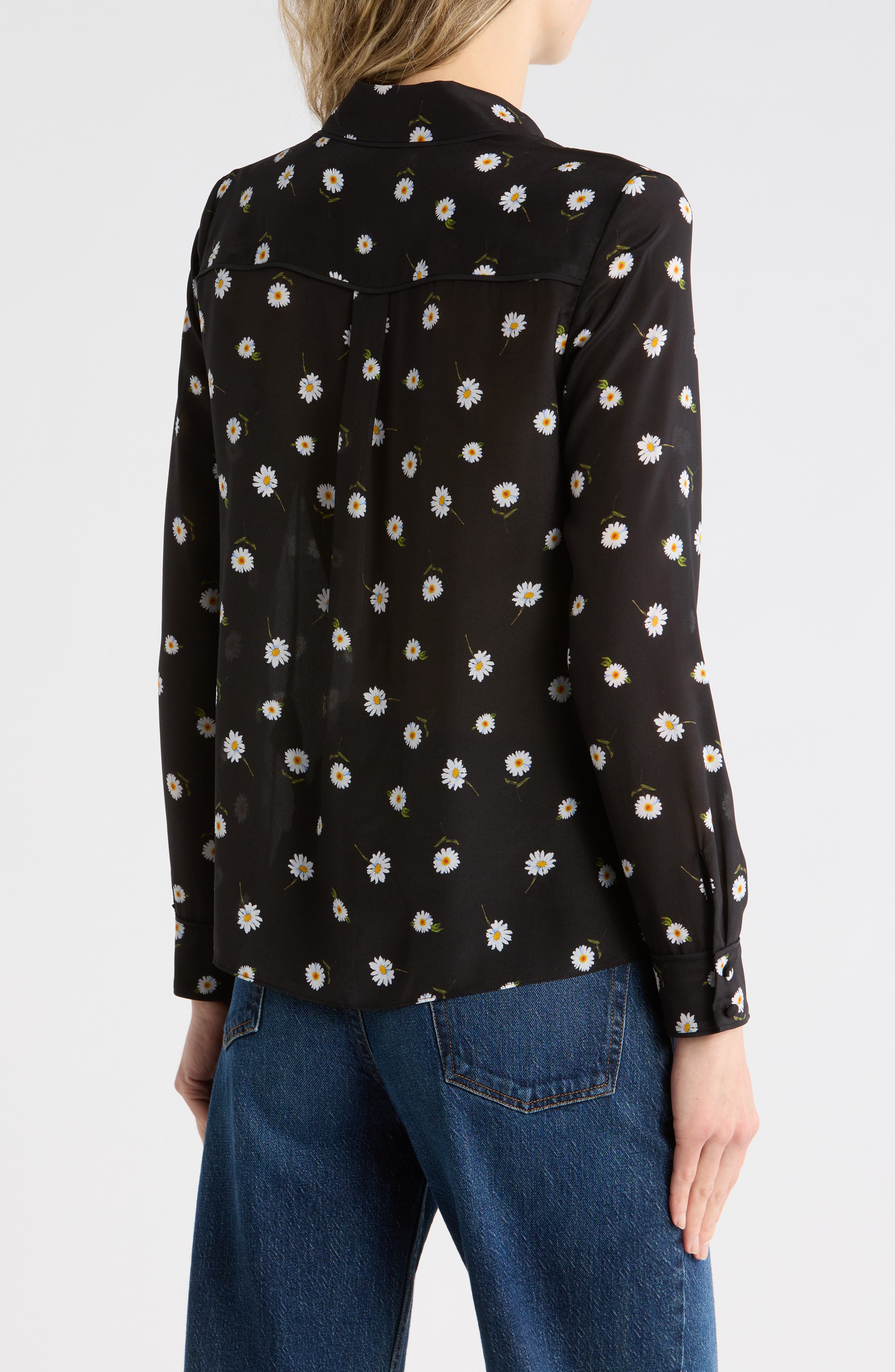 Alice + Olivia Willa Floral Long Sleeve Silk Button-Up Shirt
