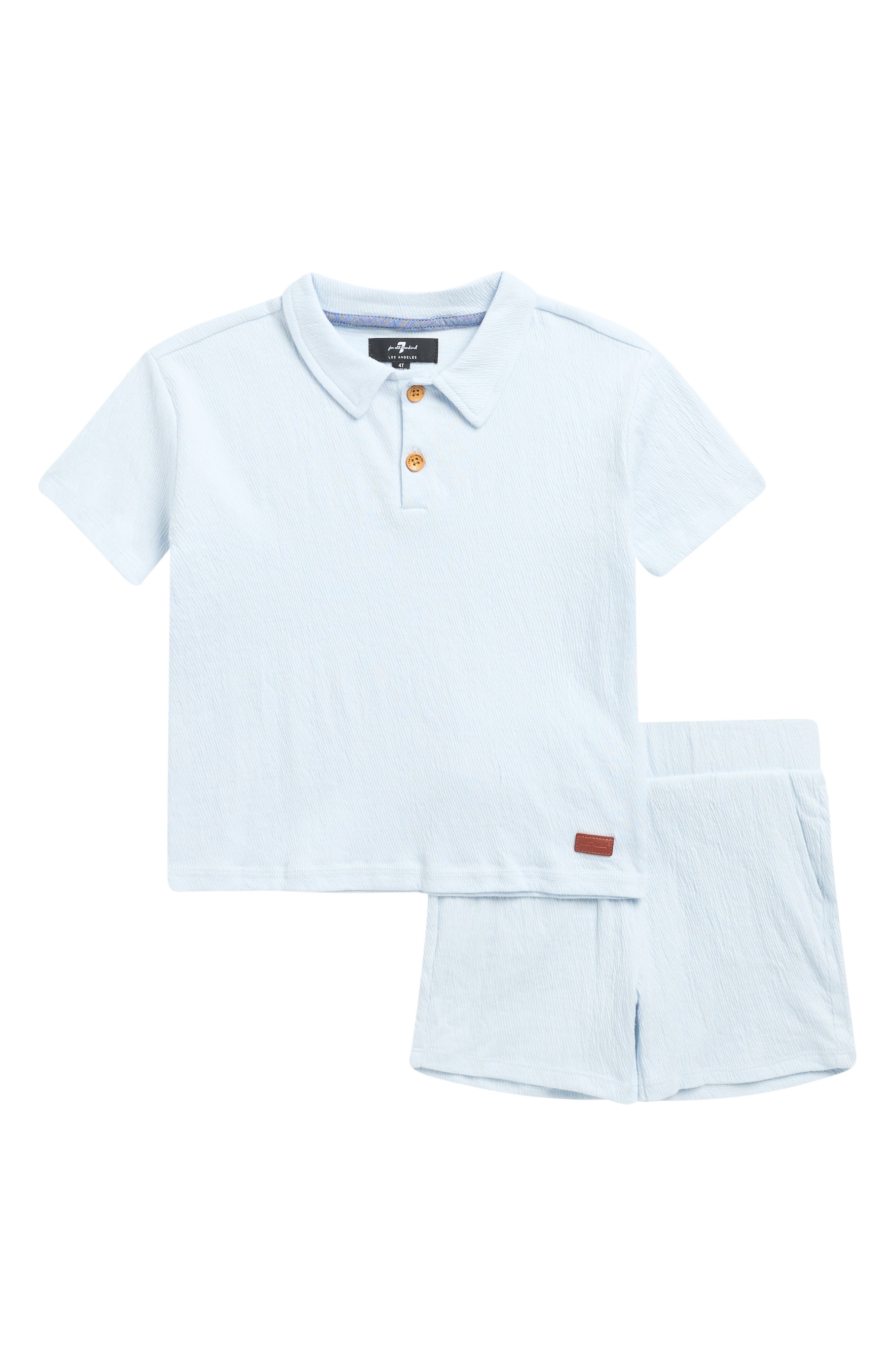 7 For All Mankind Kids' Coordinated Crinkle Polo & Shorts Set