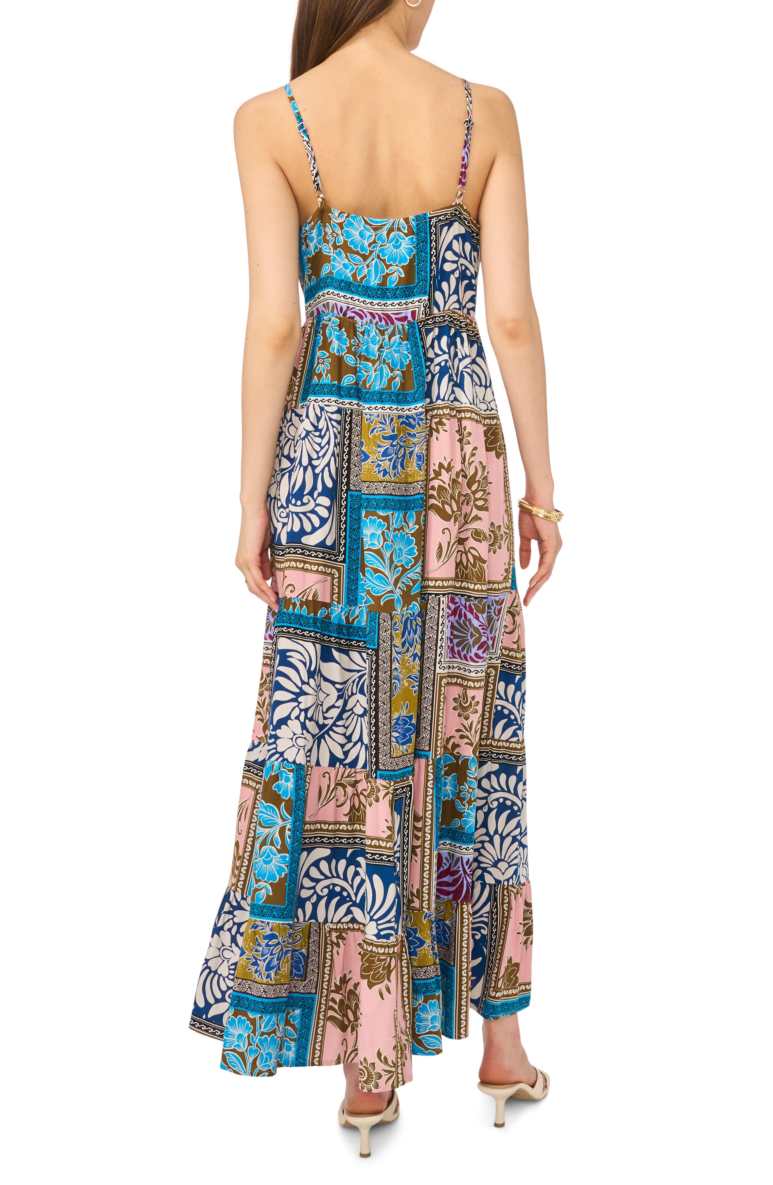 Halogen® Patchwork Print Empire Waist Tiered Maxi Dress