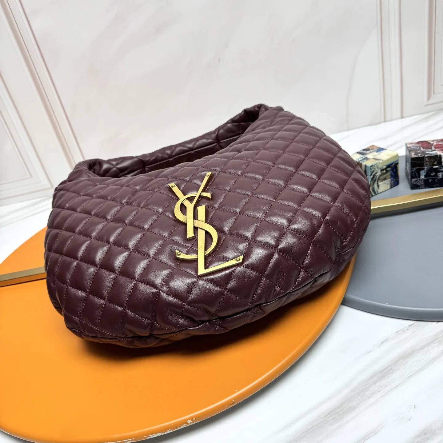 Saint Laurent Burgundy Icare Lambskin Hobo Bag product photo from LabelPicks