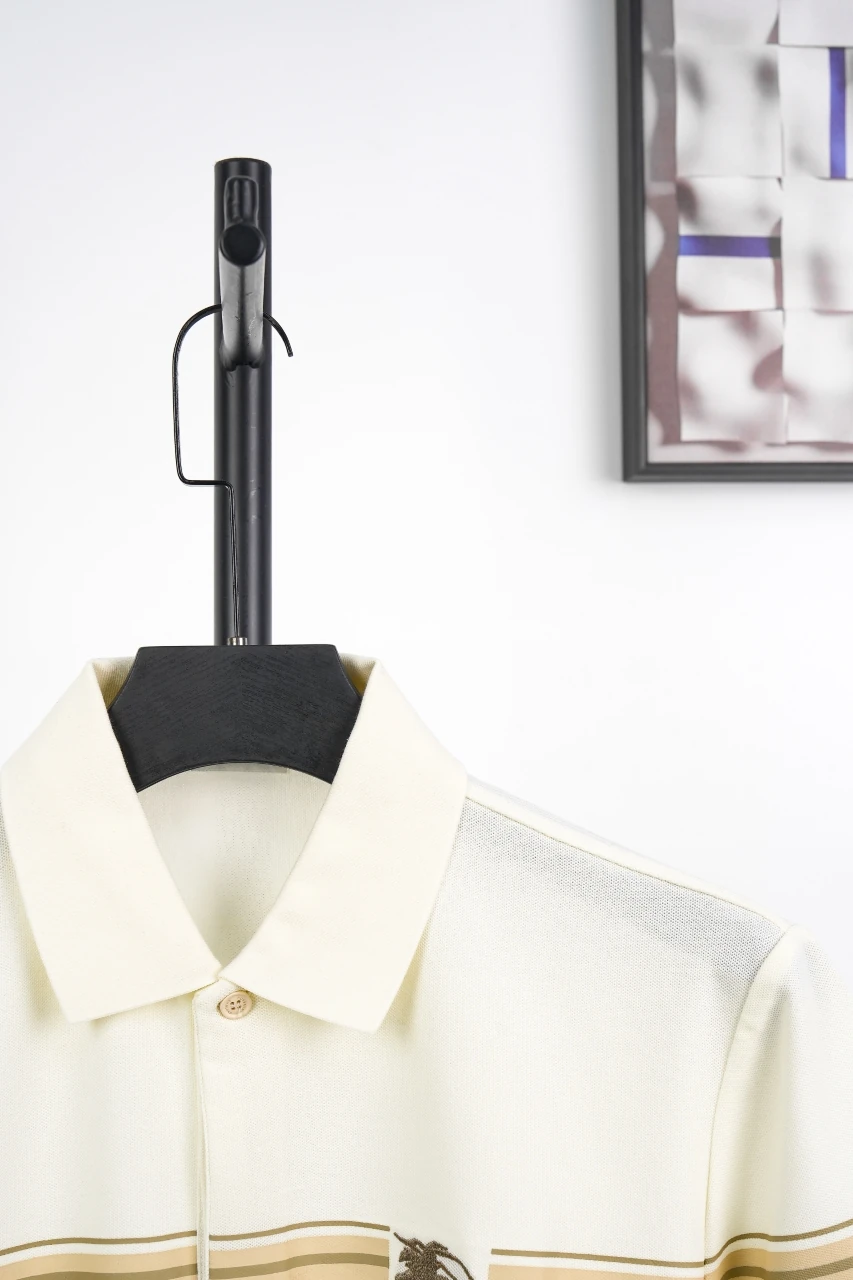 Burberry White Stripe Equestrian Knight Embroidered Polo Shirt product photo from LabelPicks