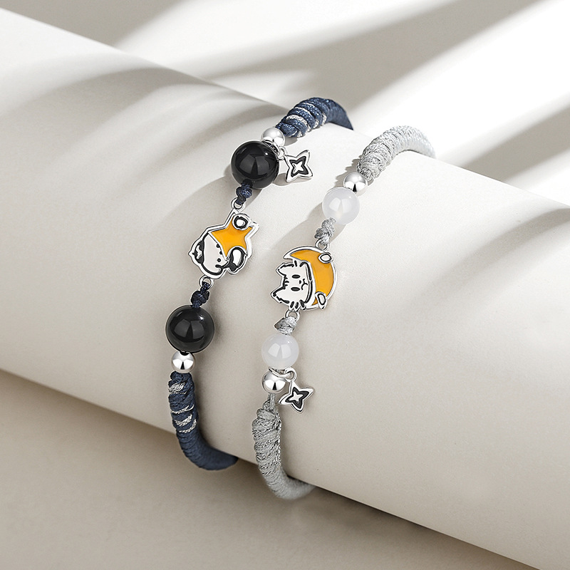 Original Star and Moon Couple Bracelet, Cute and Unique Design, Playful Cat and Dog Charm Bracelet, Christmas Gift