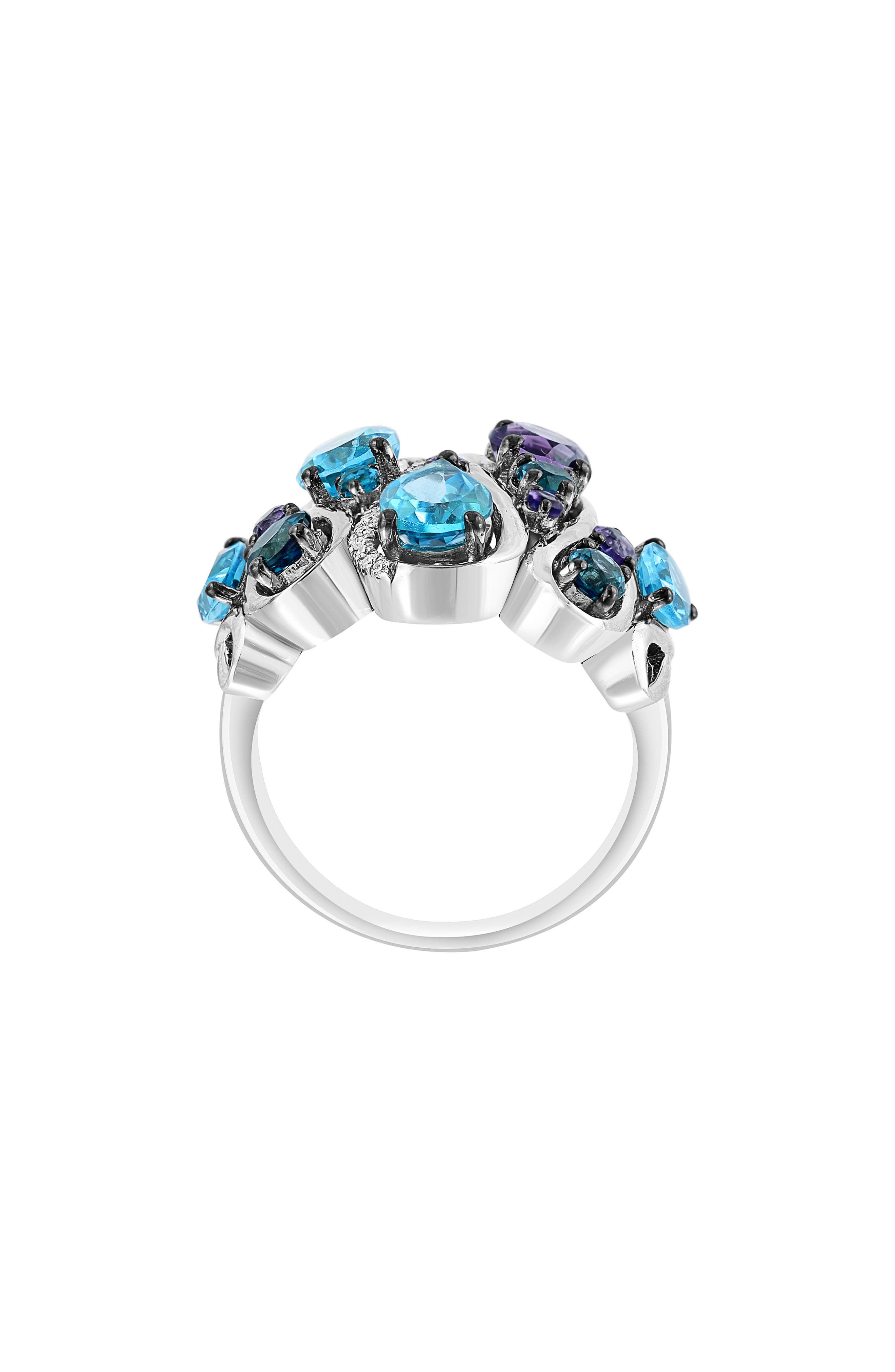 EFFY Sterling Silver Amethyst, Blue Topaz, London Blue Topaz & Diamond Ring - 0.07ct.