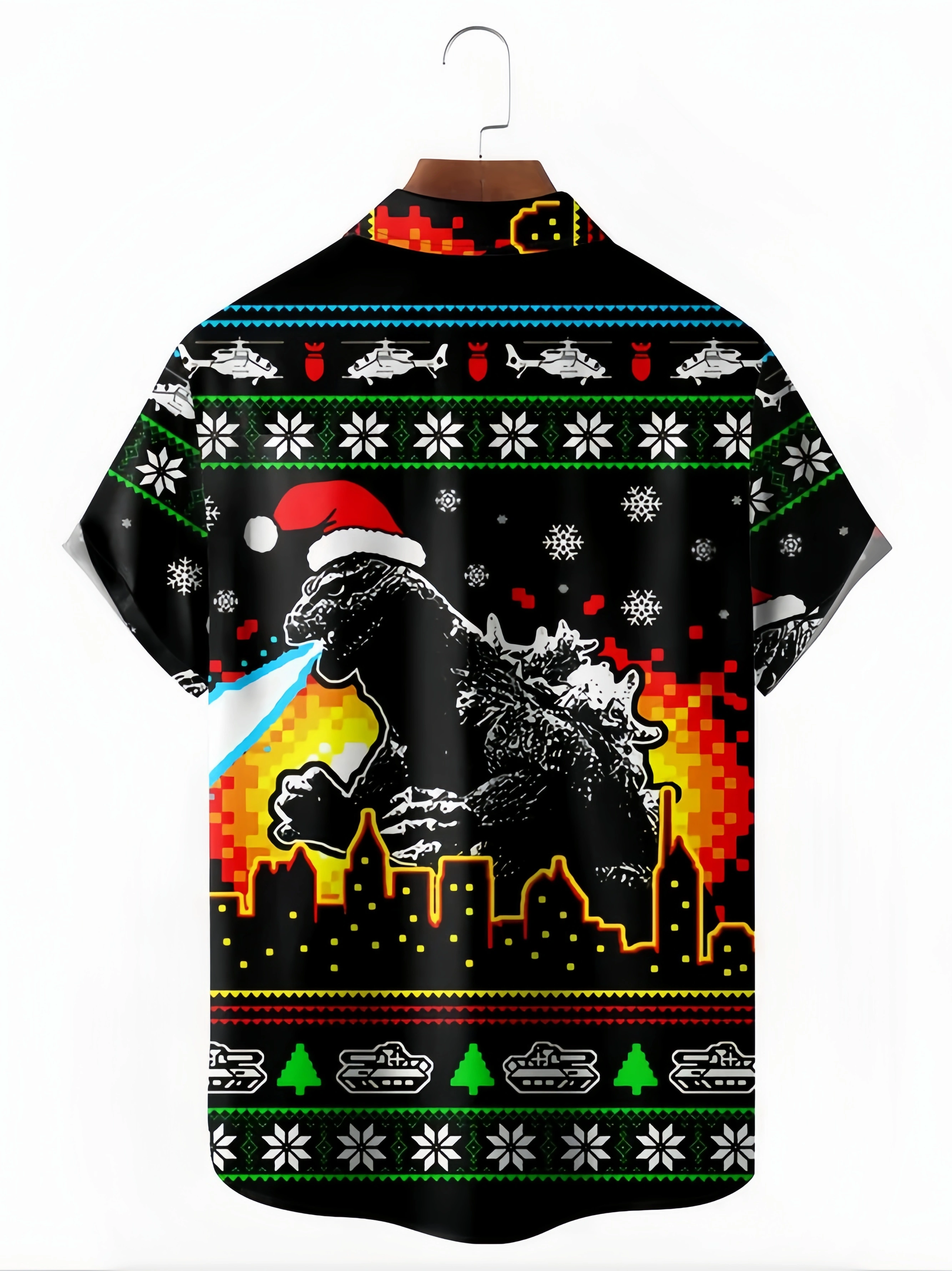 Christmas Chest Pocket Short Sleeve Casual Shirt