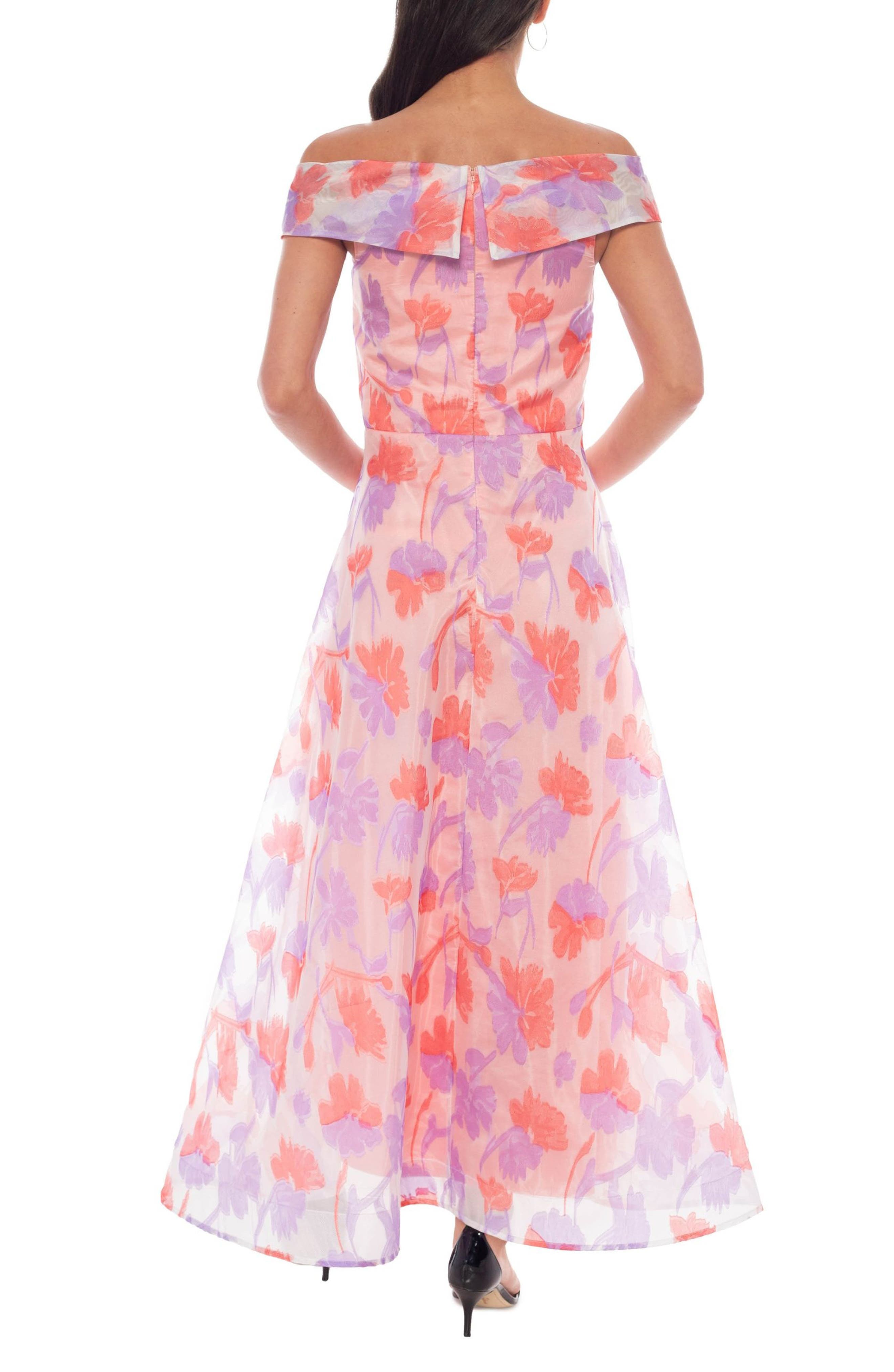 Oleg Cassini Floral Organza Off-the-Shoulder Gown