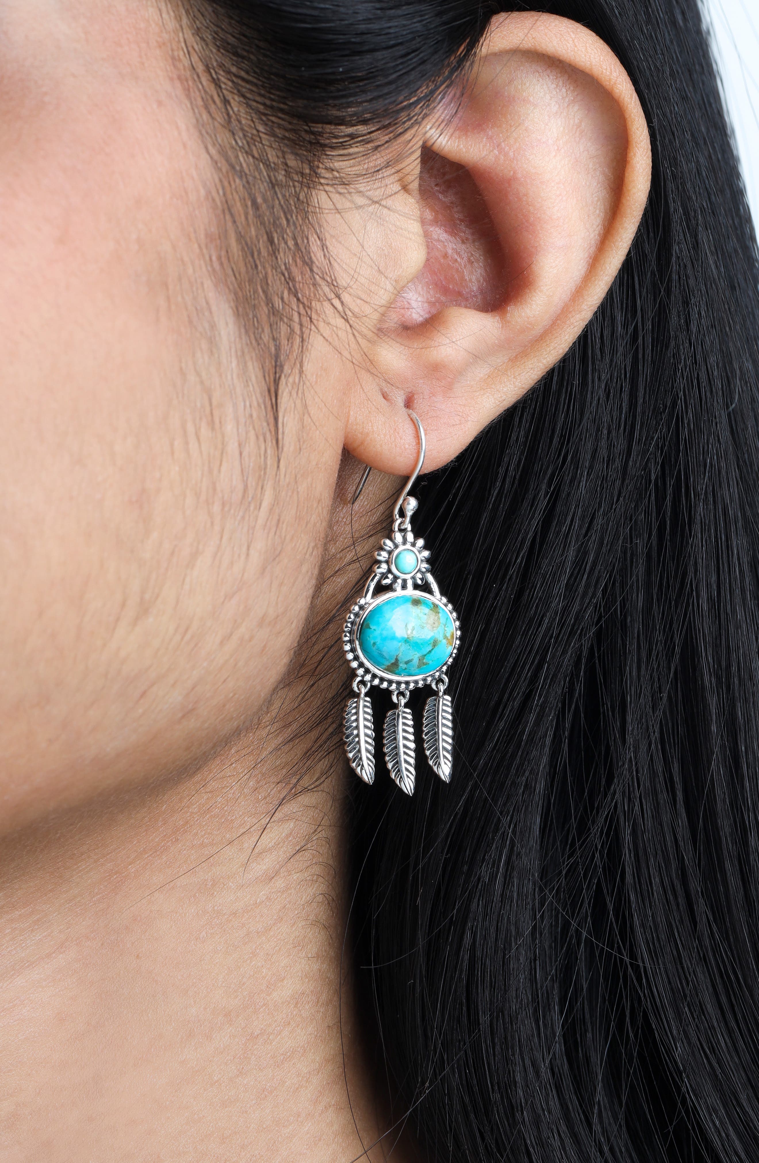YS GEMS Turquoise Feather Drop Earrings