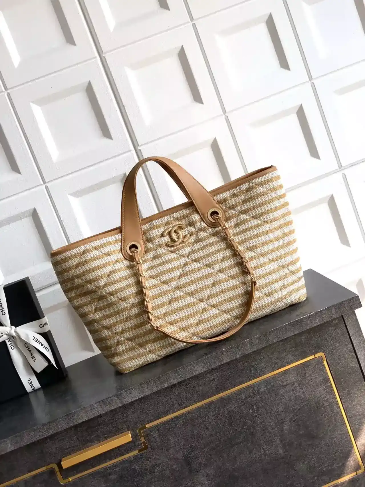 Chanel Brown Straw Woven Tote Bag product photo from LabelPicks