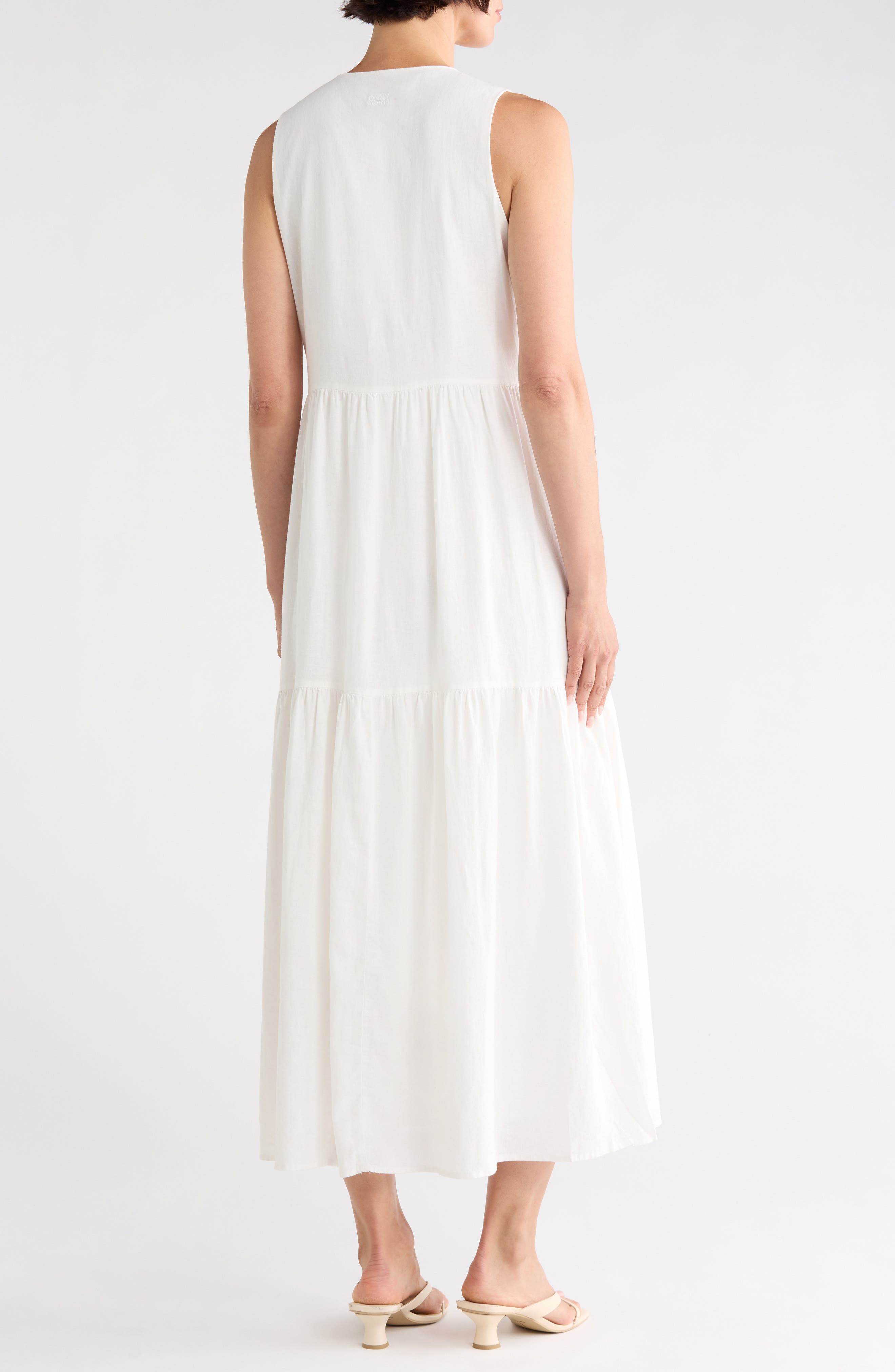DKNY Jeans Sleeveless Tiered Linen Blend Maxi Dress