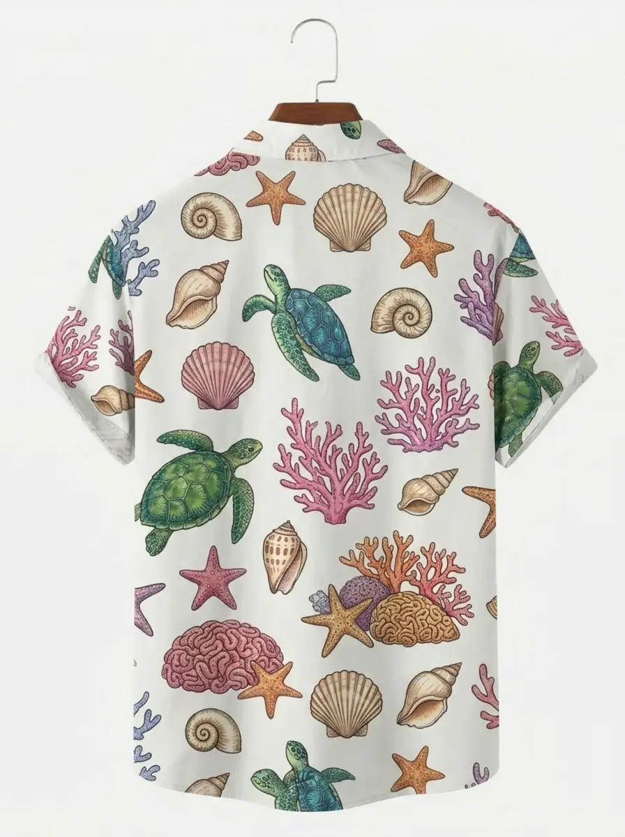 Men's printed shirts Sea Turtle Coral Shell Hawaiian Shirt