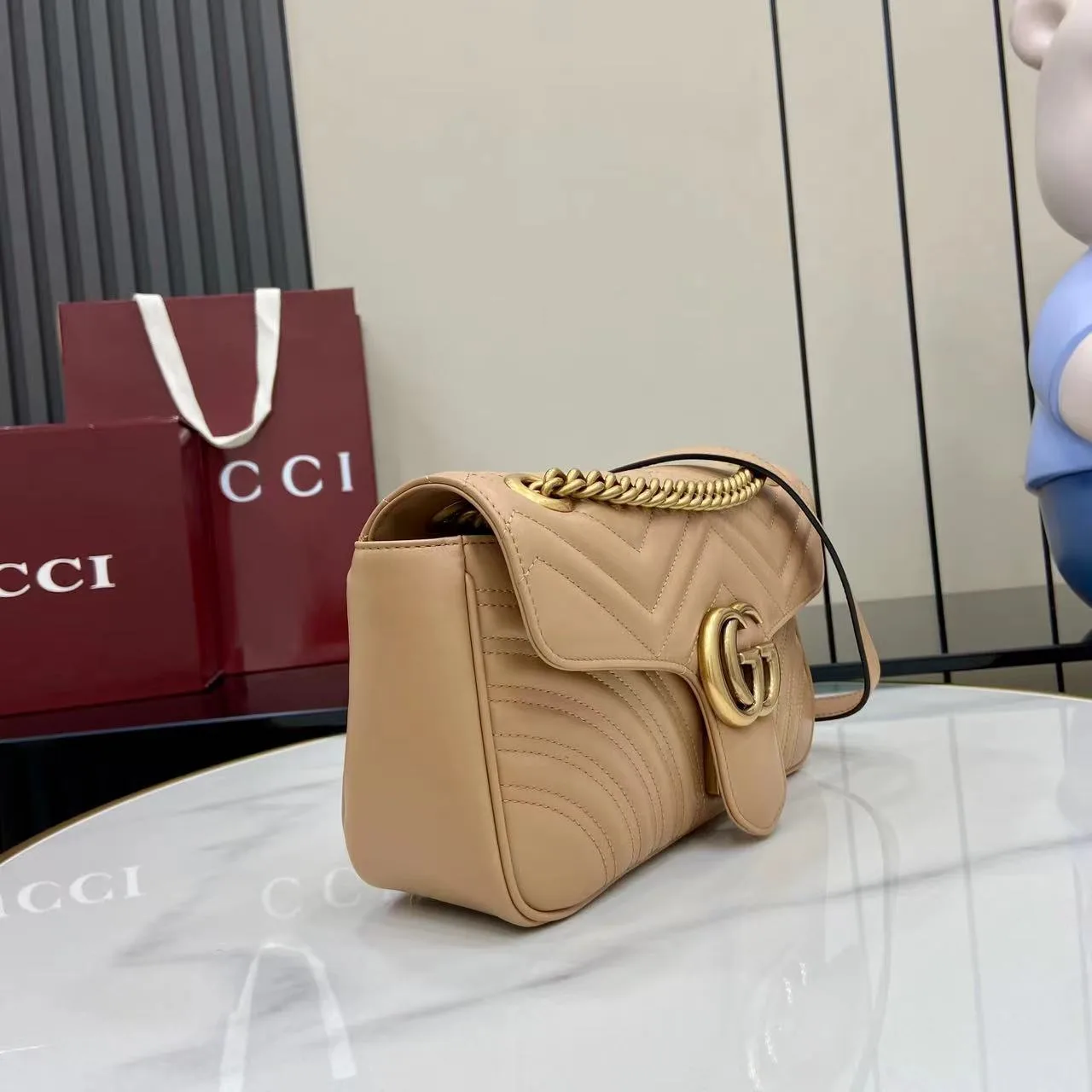 Gucci Marmont Beige GG Supreme Canvas Shoulder Bag product photo from LabelPicks