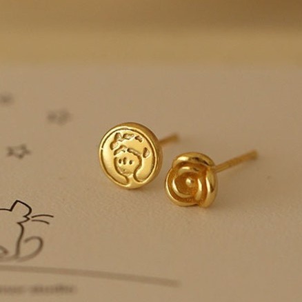 Little Prince Rose Flower Earrings, Sterling Silver Plated with 24K Gold, Simple and Compact French Style Ins Versatile Earrings