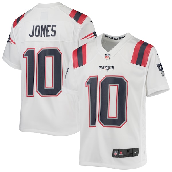 Mac Jones New England Patriots Nike Youth Game Jersey - White/Navy/Red