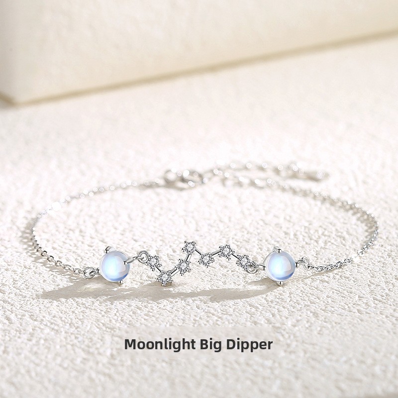 New Big Dipper bracelet, women’s sterling silver, Korean-style, Instagram-inspired design, moonstone bracelet, minimalist, forest-themed, perfect as a gift for best friends