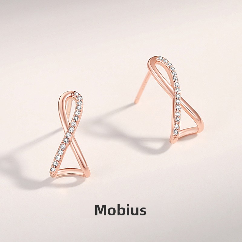 s925 sterling silver Möbius earrings for women, cross design, ins-style, trendy geometric minimalist earrings, cross-border bestseller