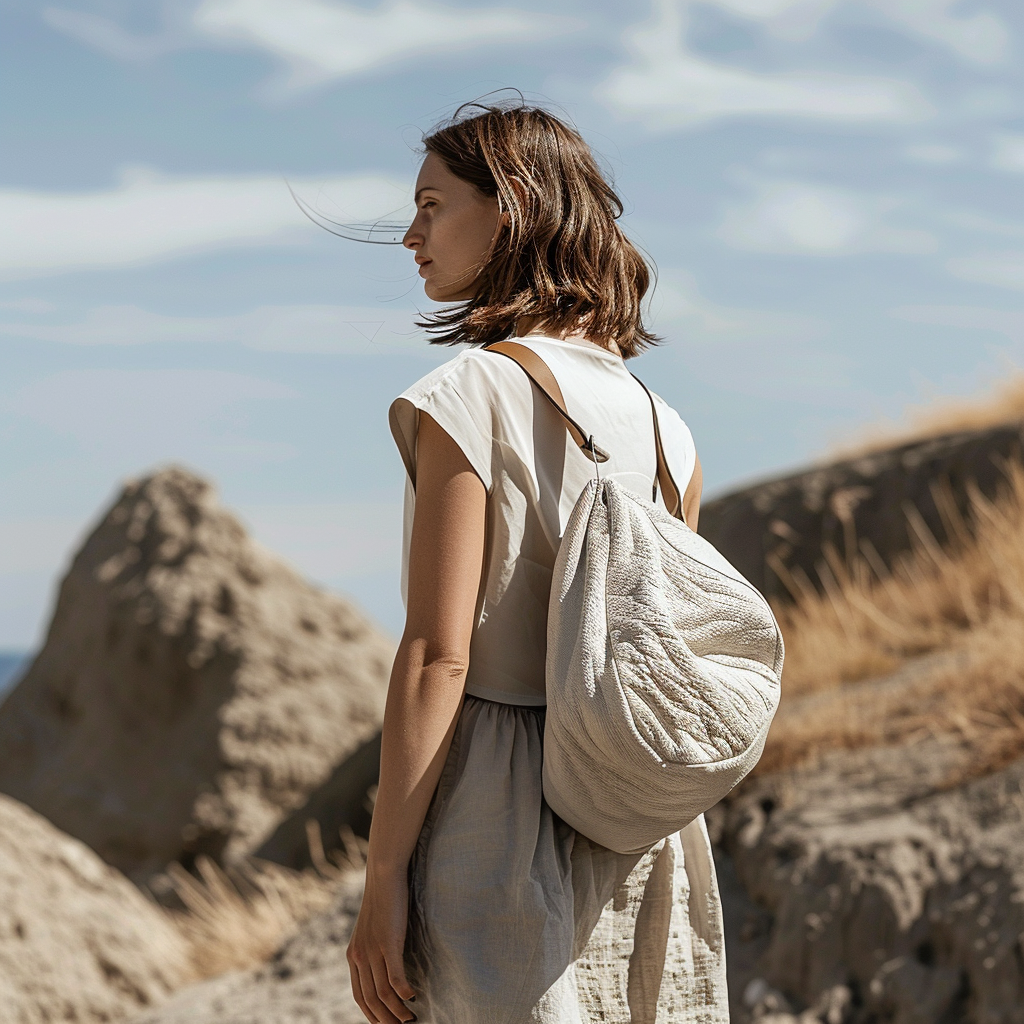 Off-White Textured Linen Slouch Backpack