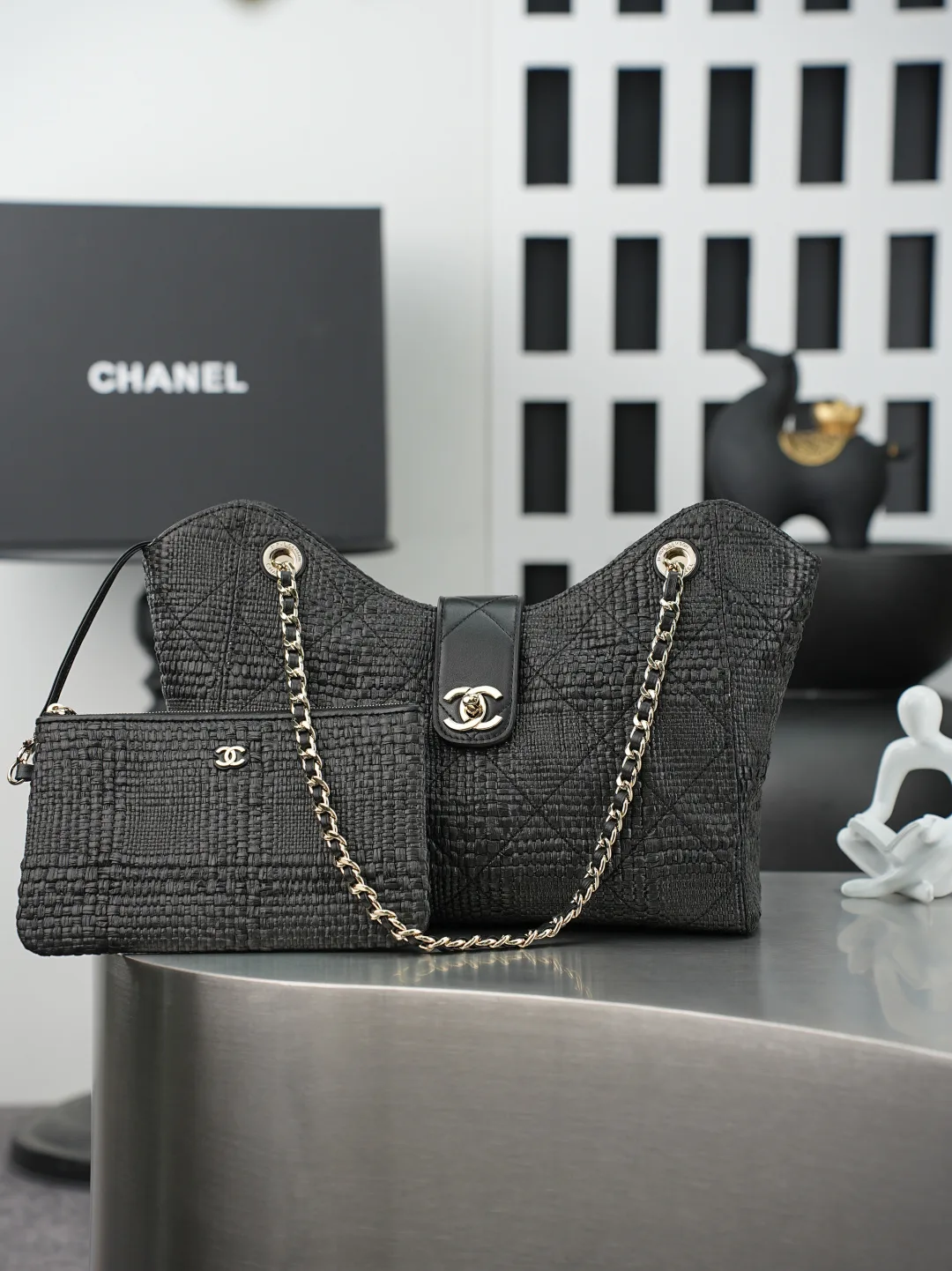 Chanel Black Straw Woven Shoulder Bag product photo from LabelPicks