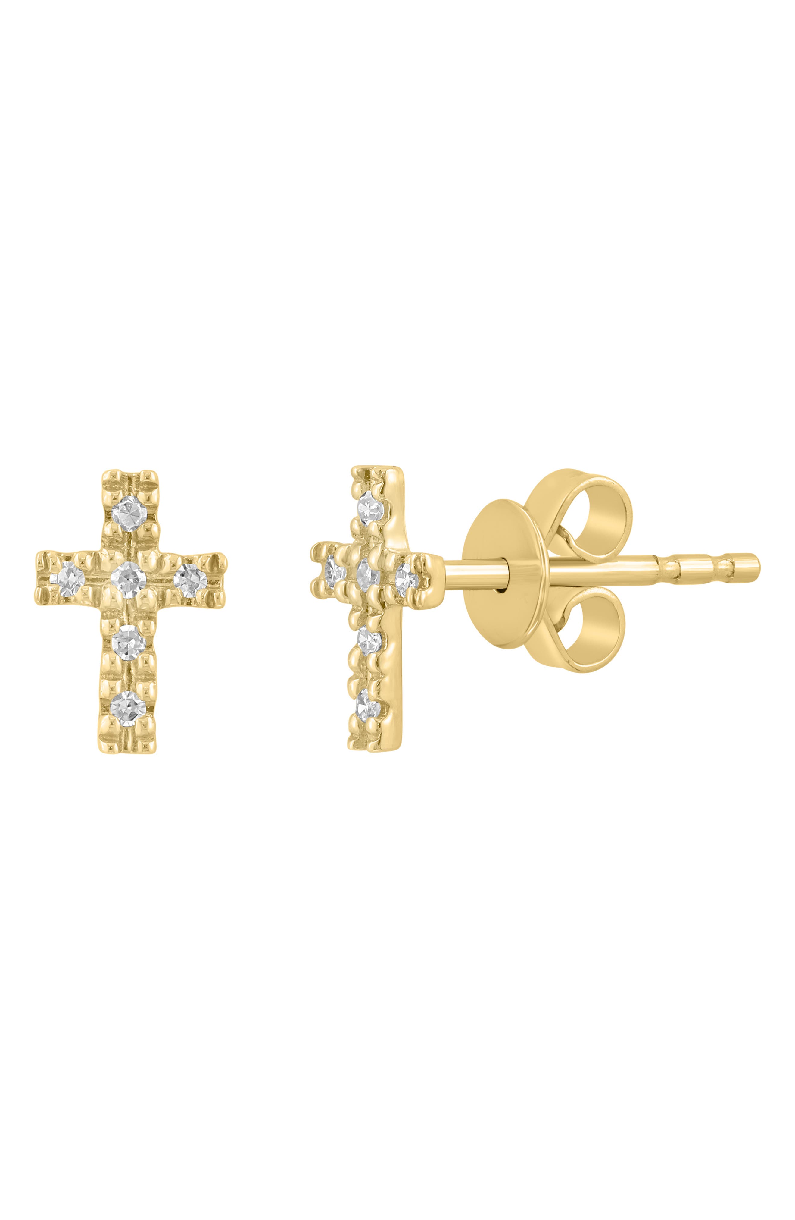 EFFY 14K Gold Plated Sterling Silver Diamond Cross Stud Earrings