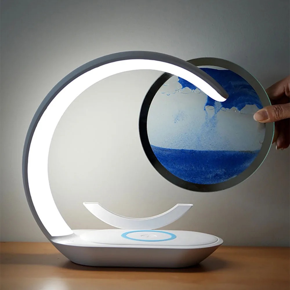 Table Lamp USB Wireless Charging Desk Lamp 3D Hourglass Ornaments Sand Painting Night Light for Office Room Decoration LSD602061