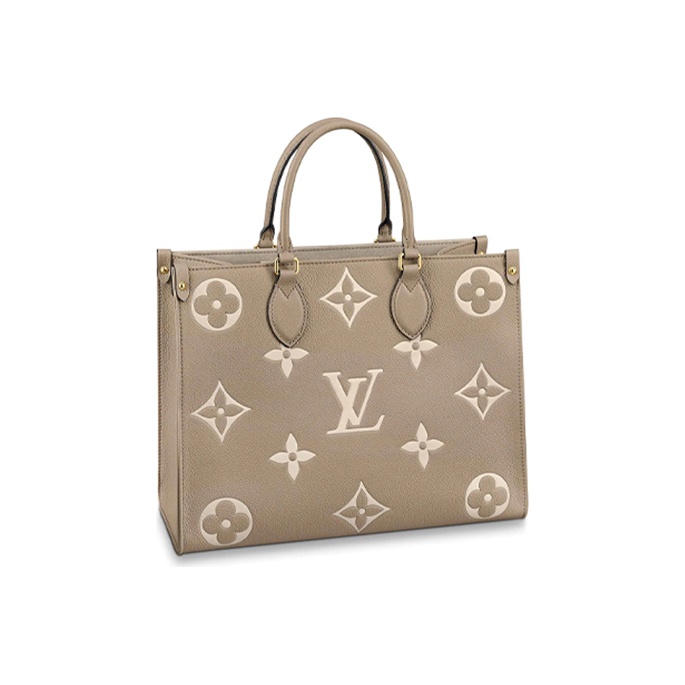 LOUIS VUITTON ONTHEGO Medium Monogram Embossed Tote Bag - Convertible Shoulder & Handheld Bag, for Women, Elephant Grey