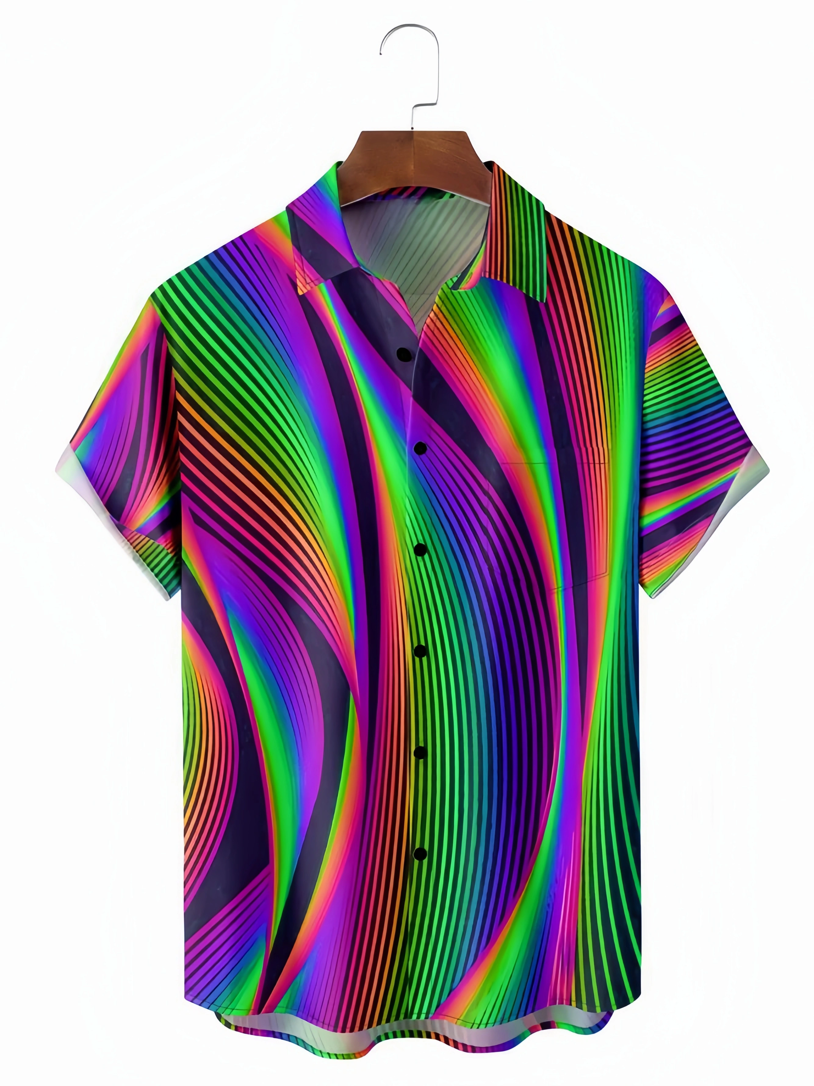 Laser Striped Print Chest Pocket Short Sleeve Casual Shirt