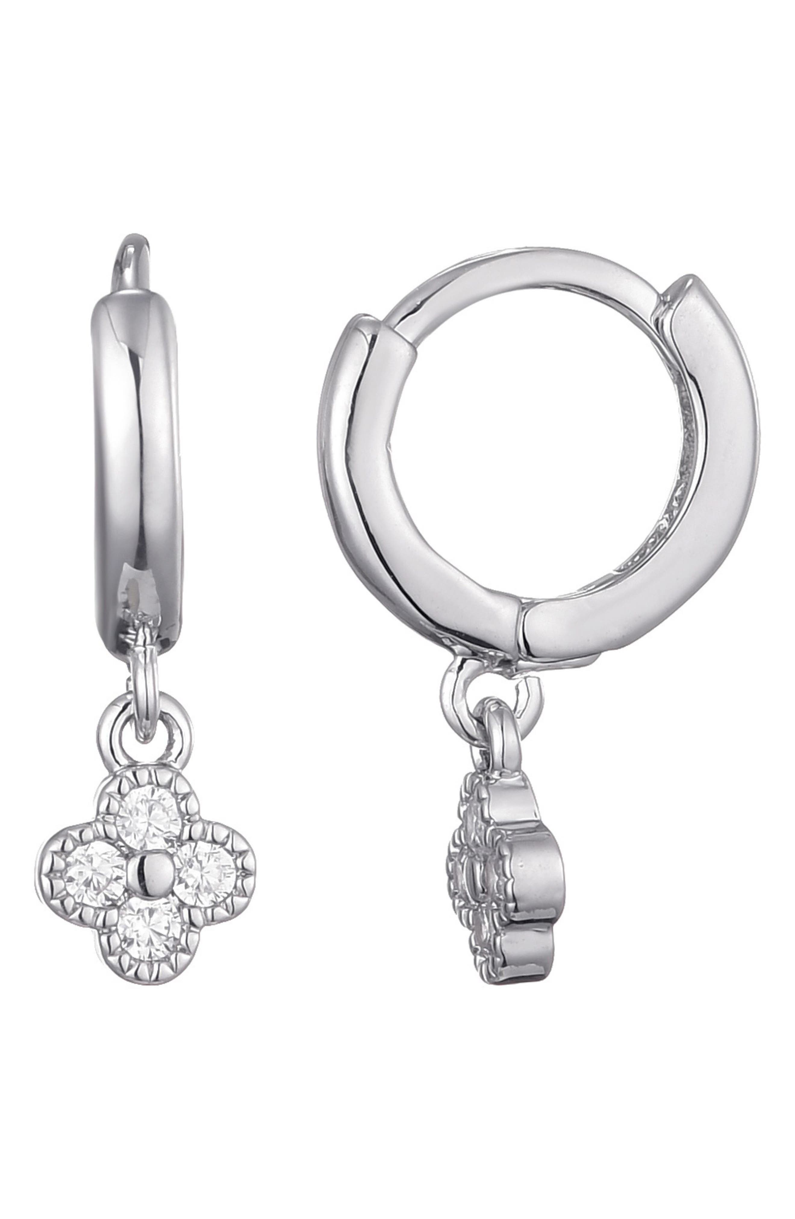 Adornia Clover Mini Cubic Zirconia Drop Huggie Hoop Earrings