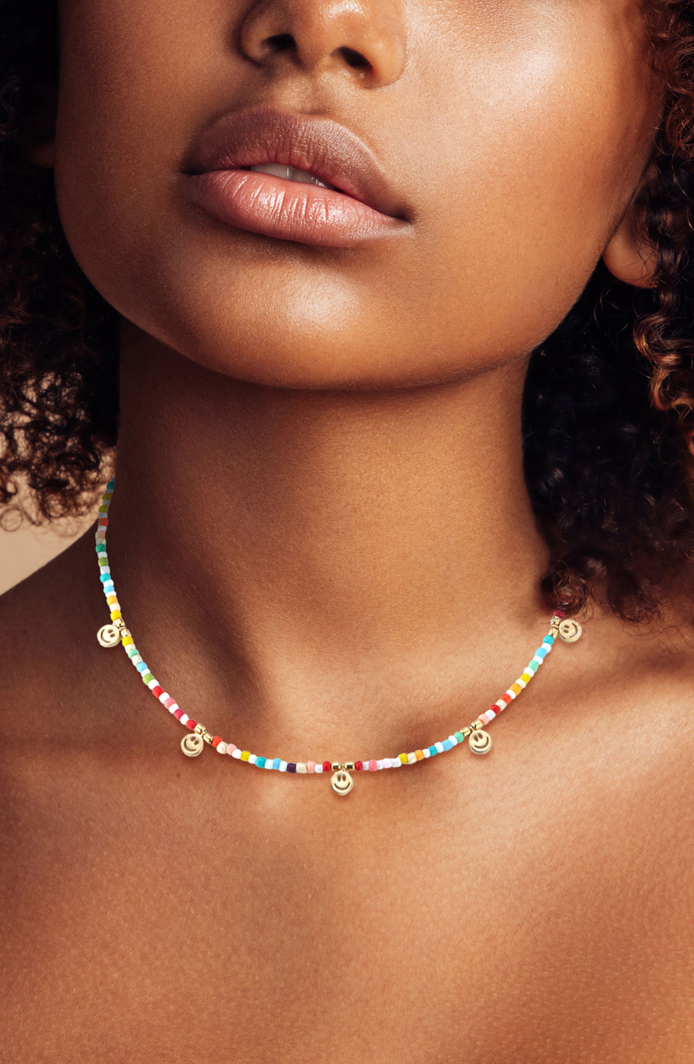 SPHERA MILANO Smiley Face Charm Beaded Choker Necklace