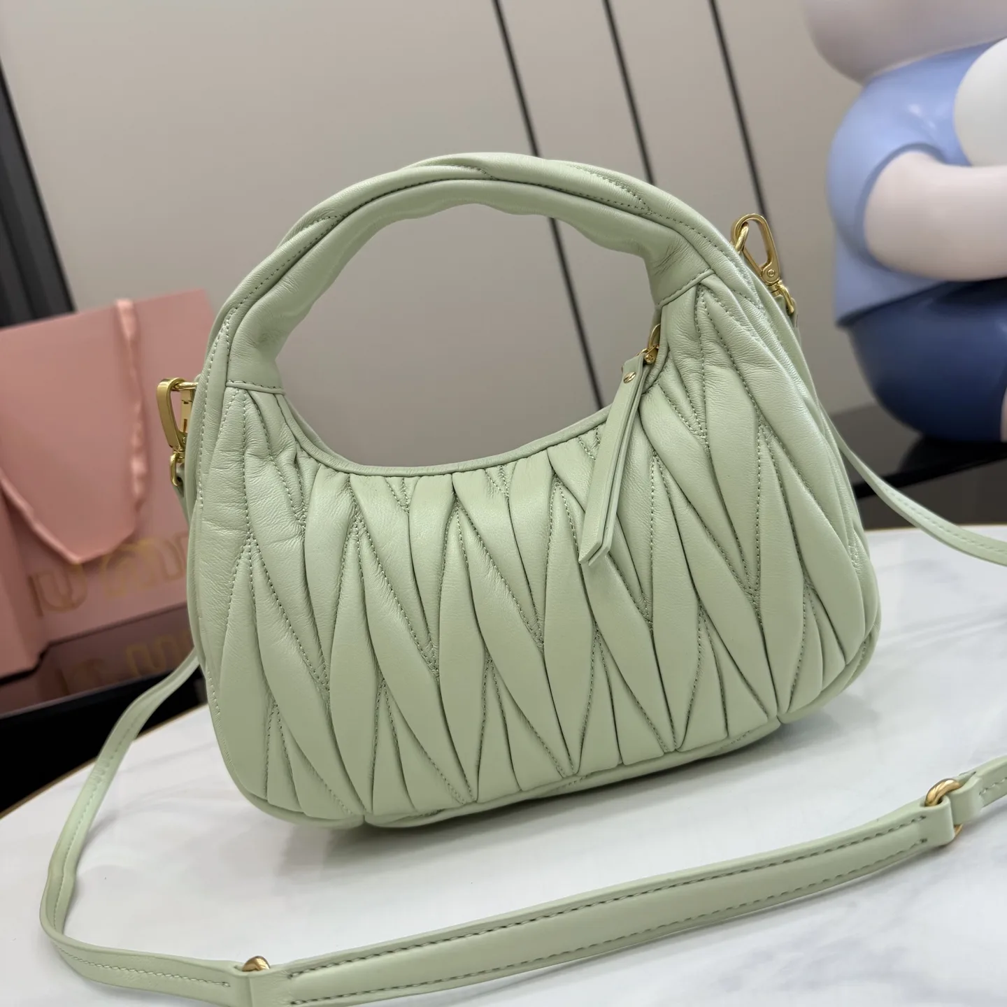 Miu Miu Matelasse Green Lambskin Shoulder Bag product photo from LabelPicks