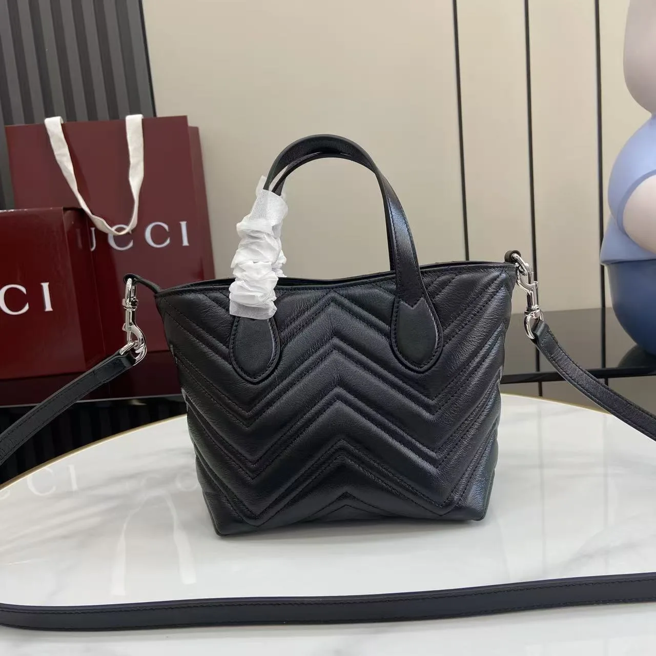 Gucci Black Marmont GG Supreme Canvas Tote Bag product photo from LabelPicks
