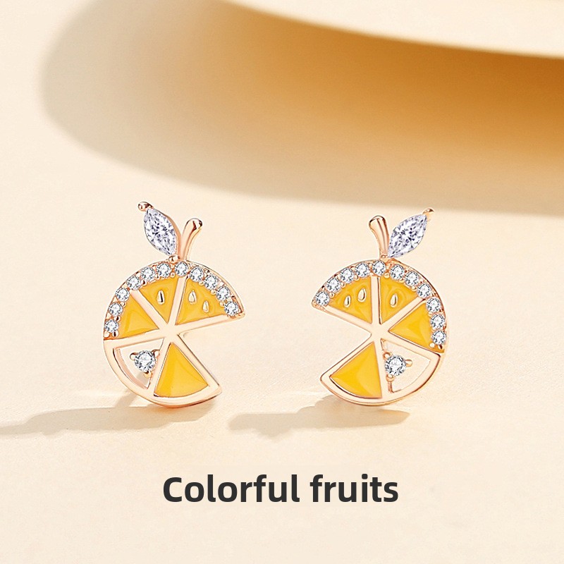 Original lemon-shaped earrings, made of pure silver, Korean style, unique design, delicate and fresh, perfect for young girls, trendy earrings
